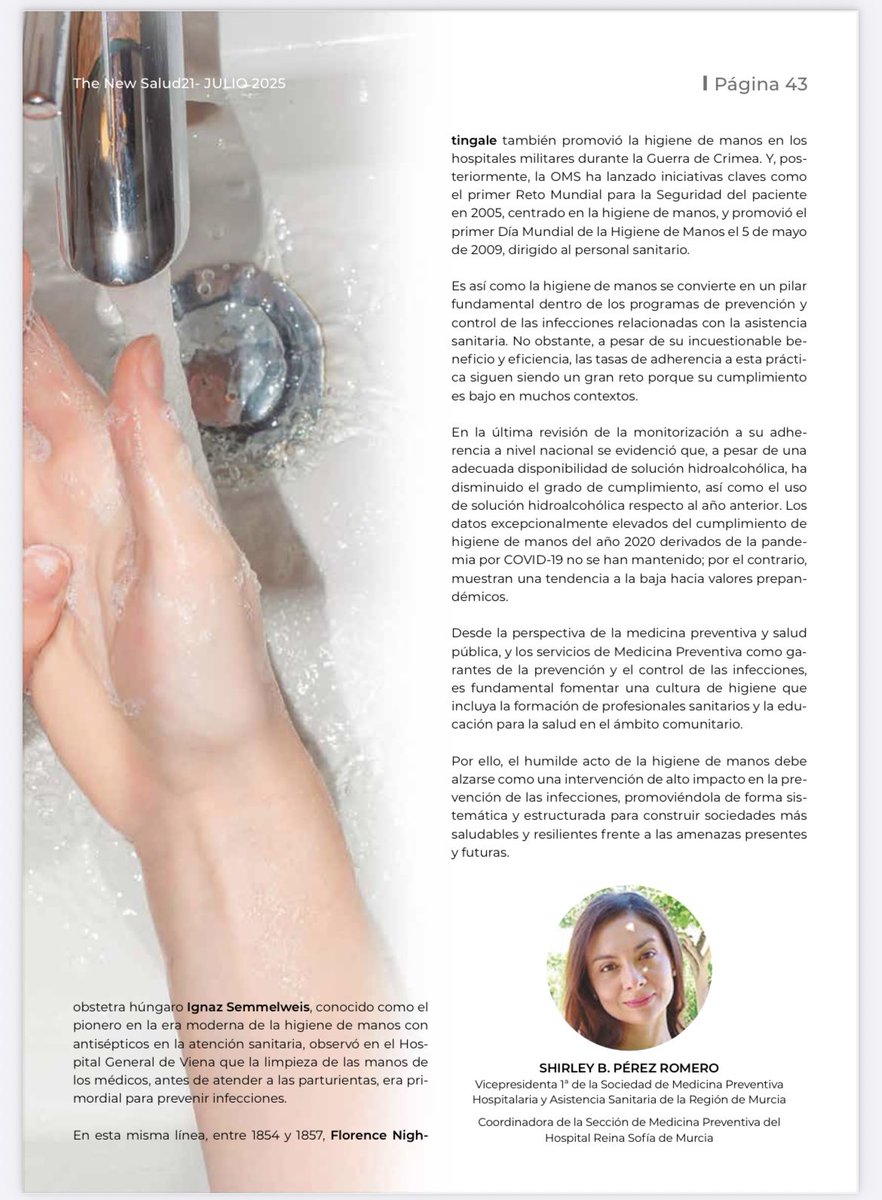 Terminamos julio con el artículo de <a href="/ShirleyBPerez/">Shirley Pérez Romero</a> publicado en <a href="/Salud_21/">The New Salud21</a> acerca de la importancia de realizar una correcta higiene de manos para disminuir las infecciones relacionadas con la asistencia sanitaria.

 #HigienedeManos #MedicinaPreventiva #RegiondeMurcia
