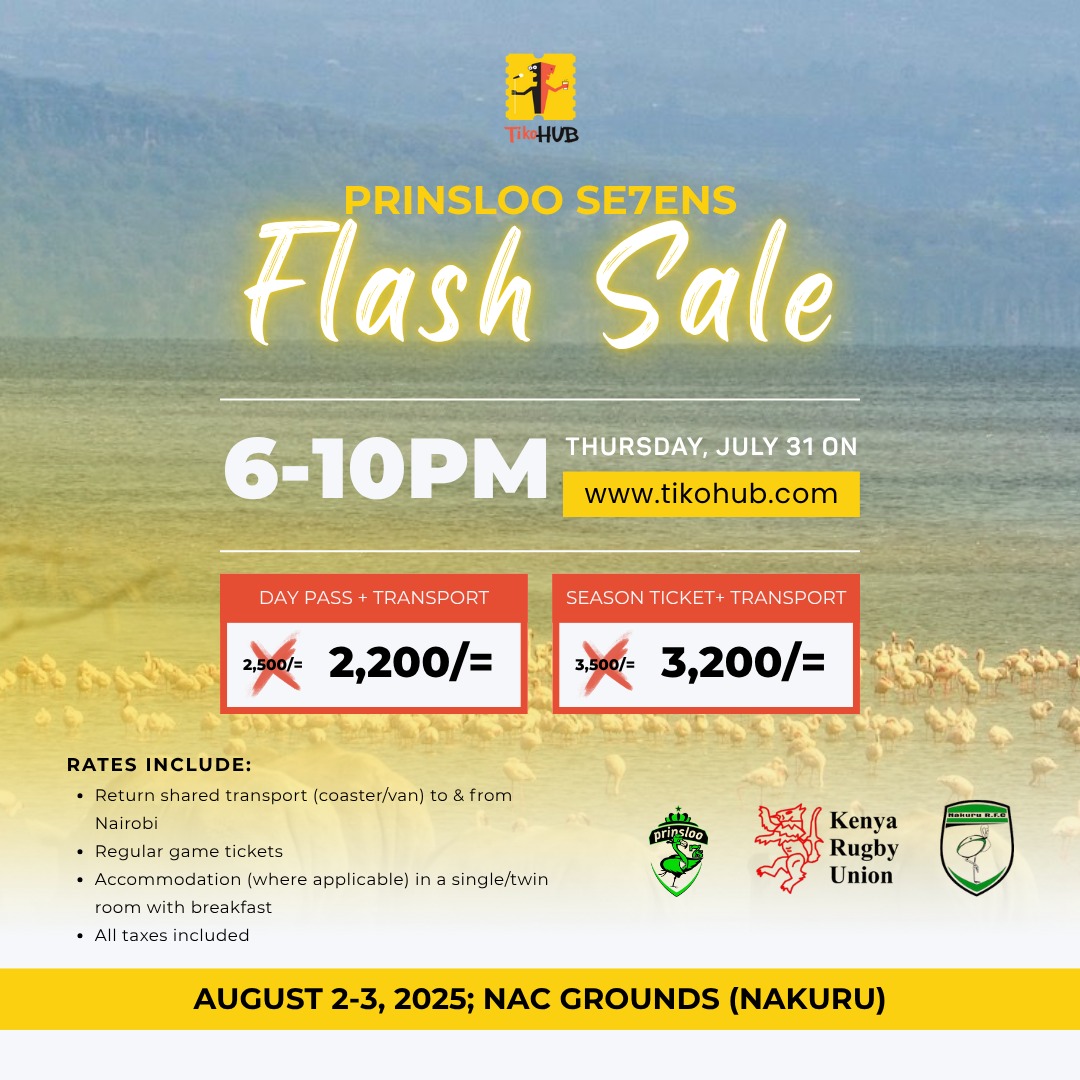 Heading to Prinsloo 7s?

Get your regular day pass + transport today for just 2200! 

Sale runs from 6-10pm on tikohub.com/events/308 

Limited slots available!

#TwendePrinsloo7s #NSC2025 #TikoHUB