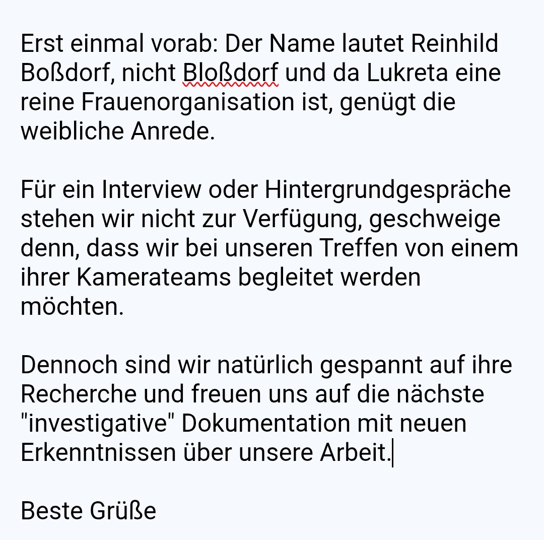 Reinhild Boßdorf ✌️🇩🇪 (@reinhildamandi) on Twitter photo Wenn man nicht einmal seine hochoffiziellen E-Mails Korrektur liest, aber mit einem Kamerateam zum Treffen kommen will. Danke, nein danke <a href="/SPIEGELTV/">SPIEGEL TV</a>
Bin gespannt auf eure Recherche 🤭 Wenn man nicht einmal seine hochoffiziellen E-Mails Korrektur liest, aber mit einem Kamerateam zum Treffen kommen will. Danke, nein danke <a href="/SPIEGELTV/">SPIEGEL TV</a>
Bin gespannt auf eure Recherche 🤭