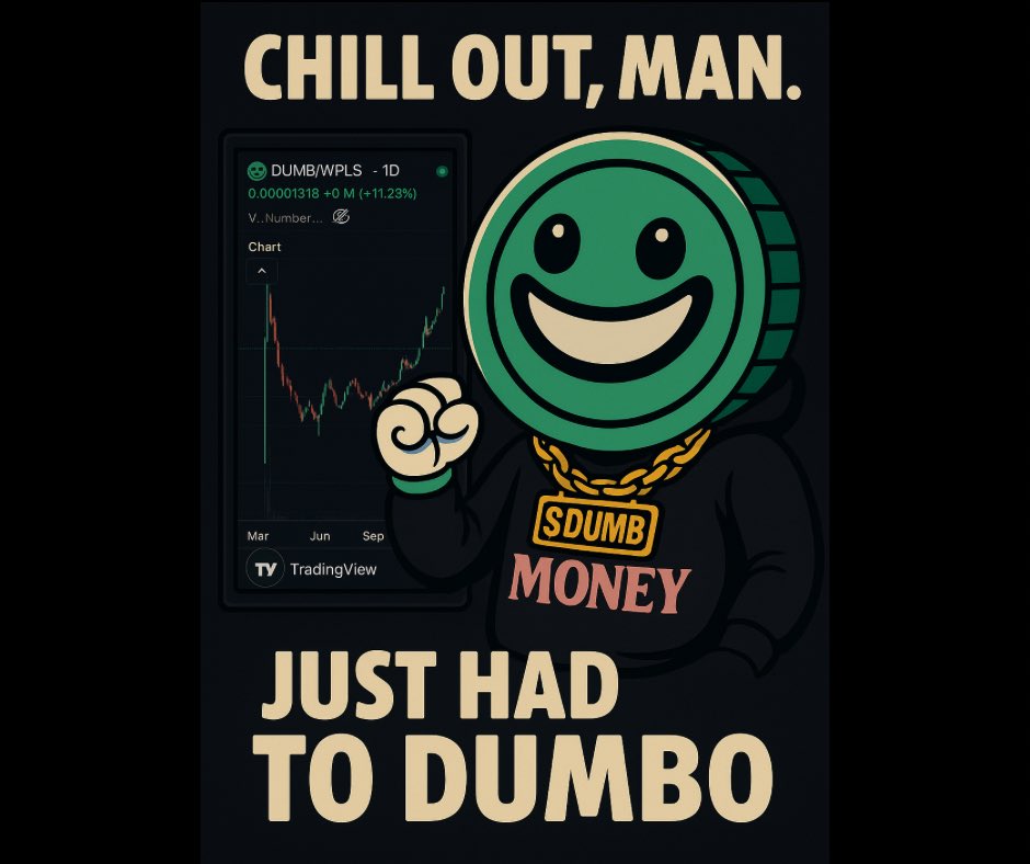 Everyone panicked.
Charts bled. Bags shrank.
But $DUMB? It Dumbo’d. 🧠💥

No devs. No bailout. Just smart contract savagery:
🔥 18B+ incinerated
💸 Auto-burn &amp; reflections on every trade
📈 Rising from the ashes—one dumb tick at a time

Chill out, man. Just had to Dumbo.