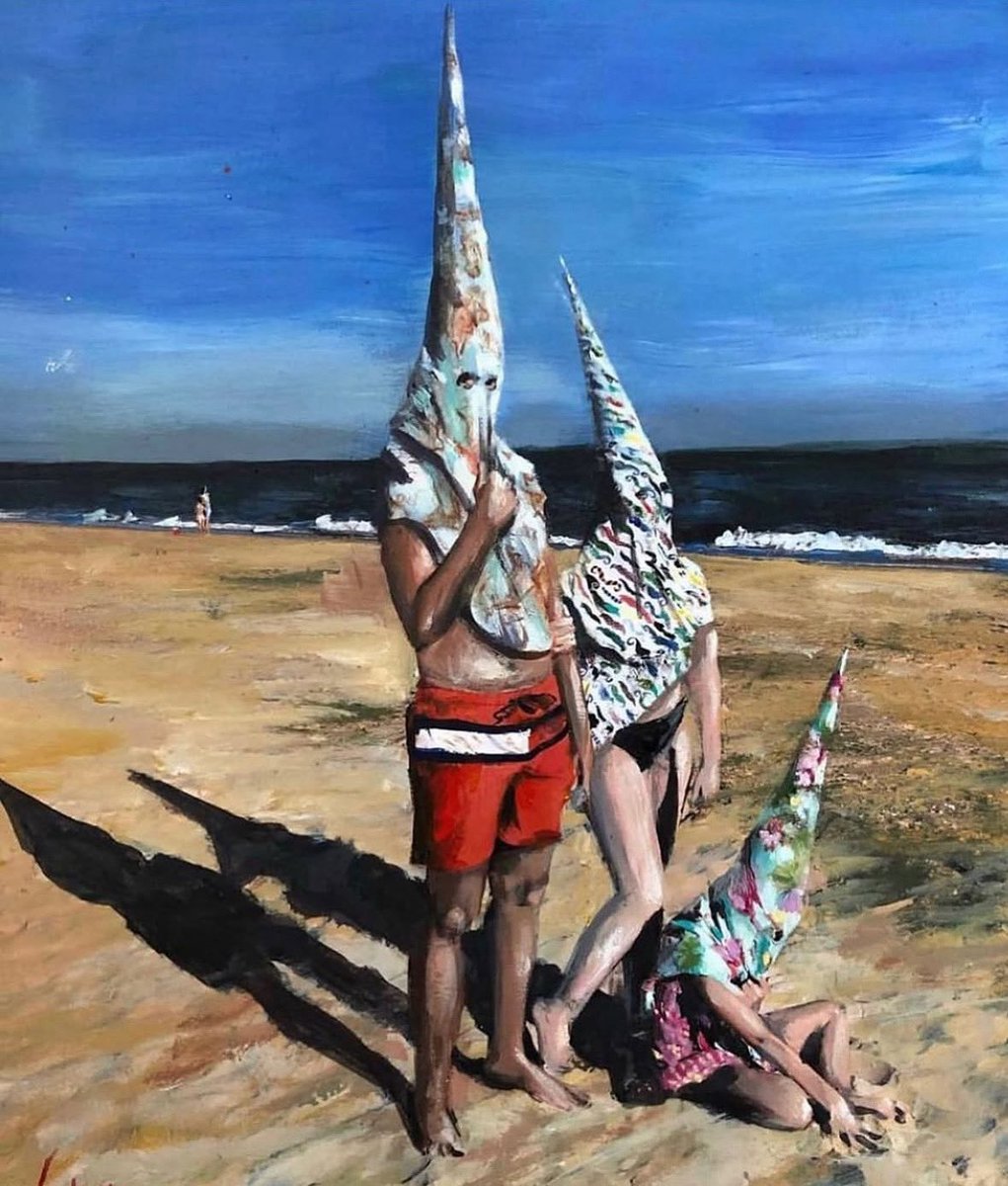AgustinIsraelbg's tweet photo. En plena #olasecalor traigo este “#retrato de #familia en la #playa “ #acrílico sobre papel 20x3o cm aprox. Tardes de #verano #domingos de #playa, del proyecto #unmardeluzy Pasion #portrait con #capirote de #flamencos #bigotes y #mapas esperando ver el #atarecer #agustinksrael https://t.co/dZM1svsPGd