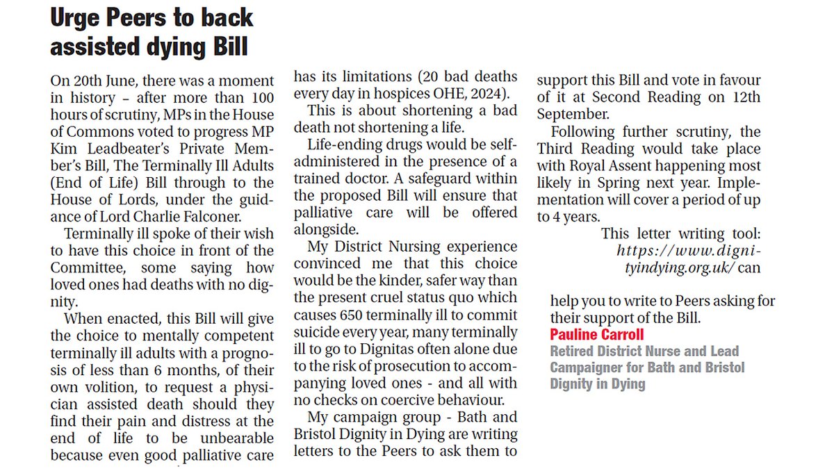 "This is about shortening a bad death, not shortening a life."

A powerful letter from former District Nurse Pauline, encouraging people to write to Lords in support of the assisted dying bill.

dignityindying.org.uk/lords