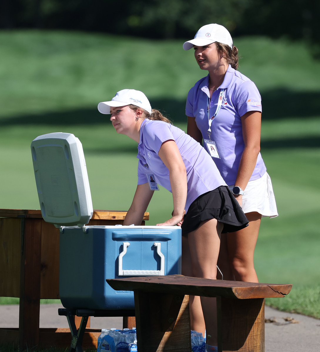 MiamiValleyGolf's tweet photo. It's #NationalInternDay and we want to recognize our awesome summer interns!
Marisa Alfes is a #PJBoatwrightIntern - shown here with Morgan - also an intern, making sure golfers stay hydrated during our Metro Championship.
Thanks Marissa, for all you do⛳️
#miamivalleygolf https://t.co/4MVcRaIdHK