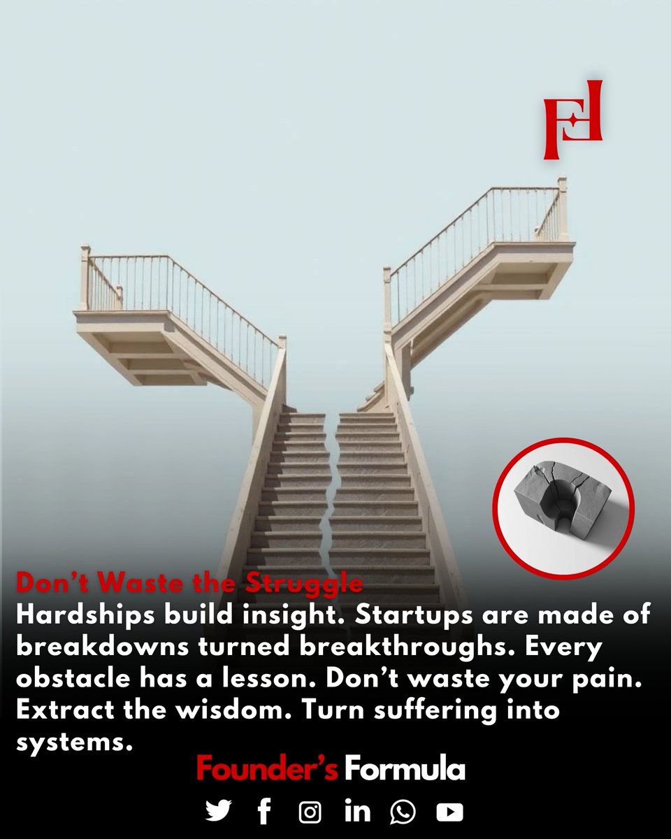 formula4founder's tweet image. Startups are built on pain, not perks.
Every struggle hides a system. Every breakdown breeds insight.
Don’t waste the suffering — use it.
– Founders Formula
#StartupStruggles #FoundersFormula #BuildInPublic #StartupWisdom #GrowthMindset #EntrepreneurJourney