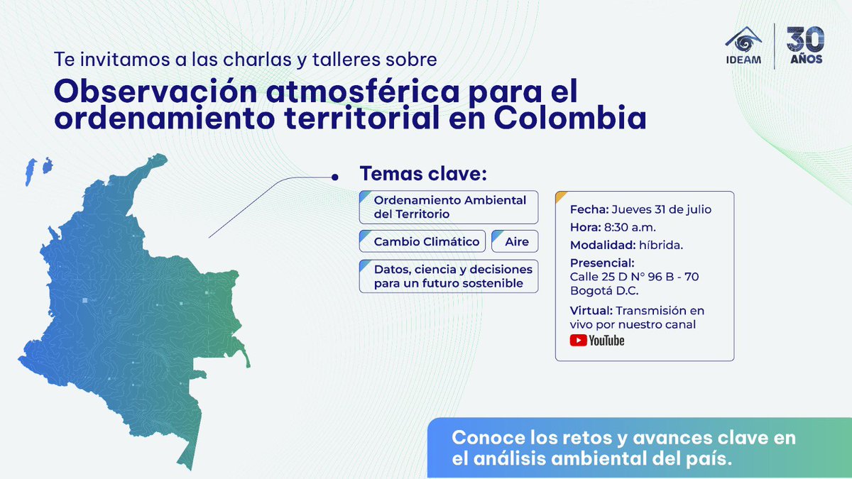 🔴 ¡Ya estamos en vivo!

¿Te interesan el ambiente, los datos y el territorio?
Conéctate al evento “Observación atmosférica para el ordenamiento territorial en Colombia”.

Conéctate aquí: youtube.com/live/kRecdF6Vt…

#IdeamFacilita