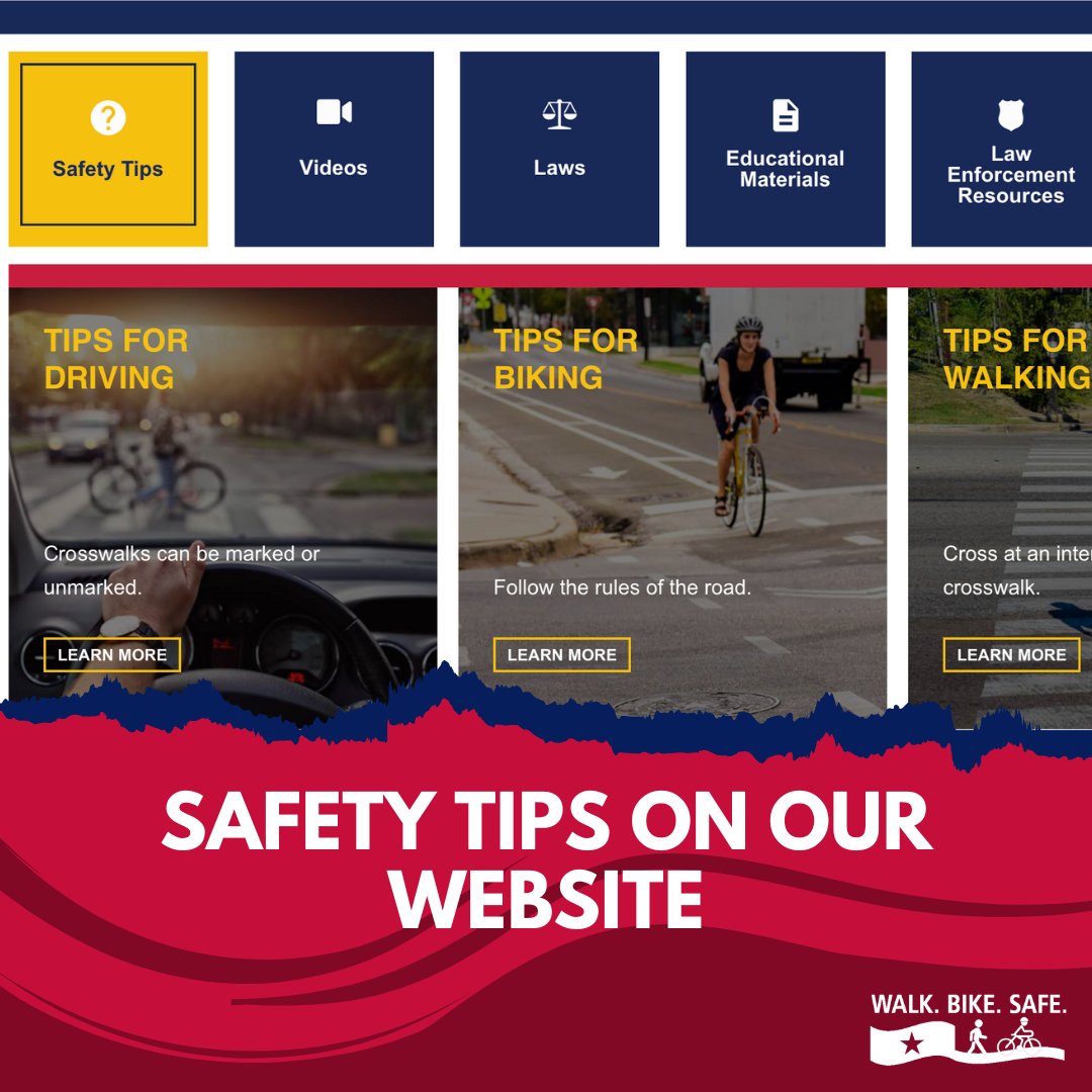 Check out our website for safety tips and more! walkbikesafetexas.org/safety-tips/ #EndTheStreakTX #drivelikeatexan