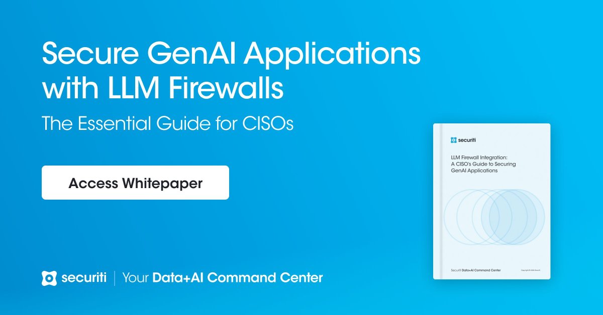 Securing #GenAI is a must for CISOs to reduce risk to #SensitiveData, individual #privacy, and #IP in #LargeLanguageModels — while also adhering to #OWASP and #NIST guidelines. Check out our essential CISOs guide to defending GenAI with #LLM firewalls: buff.ly/b3Eemd5