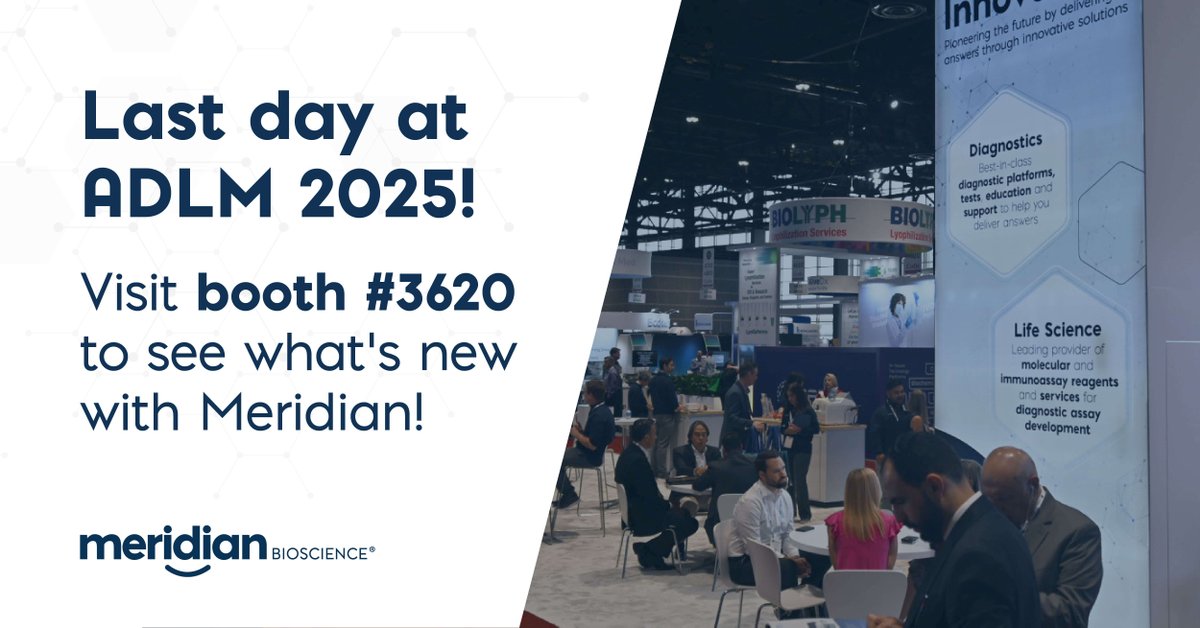 It’s the last exhibit day at #ADLM2025! We look forward to the final day of connecting with attendees. Be sure to check out booth 3620 to learn more about Meridian and our innovative solutions.

#Diagnostics #HealthcareSolutions