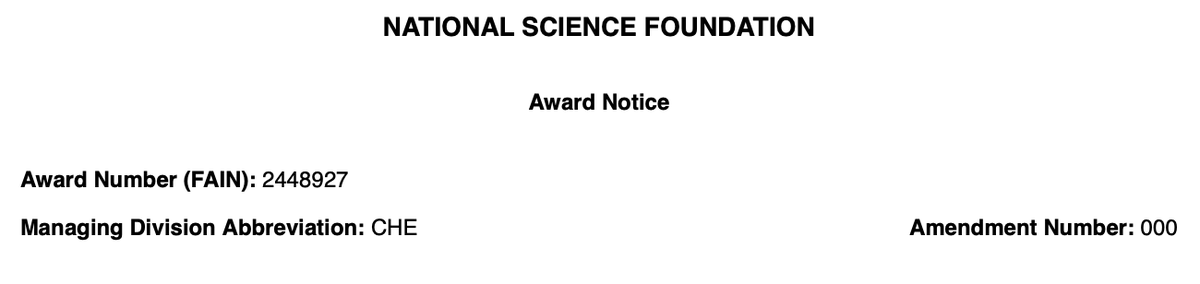 I am super grateful that the <a href="/NSF/">U.S. National Science Foundation</a>'s chemistry division, and the American public decided to support my group's research on photochemistry for the next three years! 💰🧪 This is my first major funding award. Thanks goes to all previous group members and mentors over the decades.