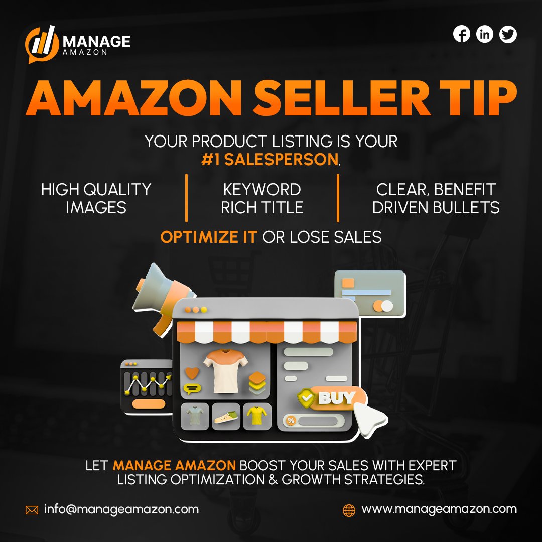 manageamazon's tweet image. Your Amazon listing is your 24/7 salesperson. 📈
✅ Pro images
✅ Keyword-rich titles
✅ Benefit-driven bullets
Let Manage Amazon optimize your listings &amp;amp; boost sales!
📞 +1 (888) 808-1877
🌐 manageamazon.com
#AmazonFBA #ListingOptimization #Amazon #ecommercetips