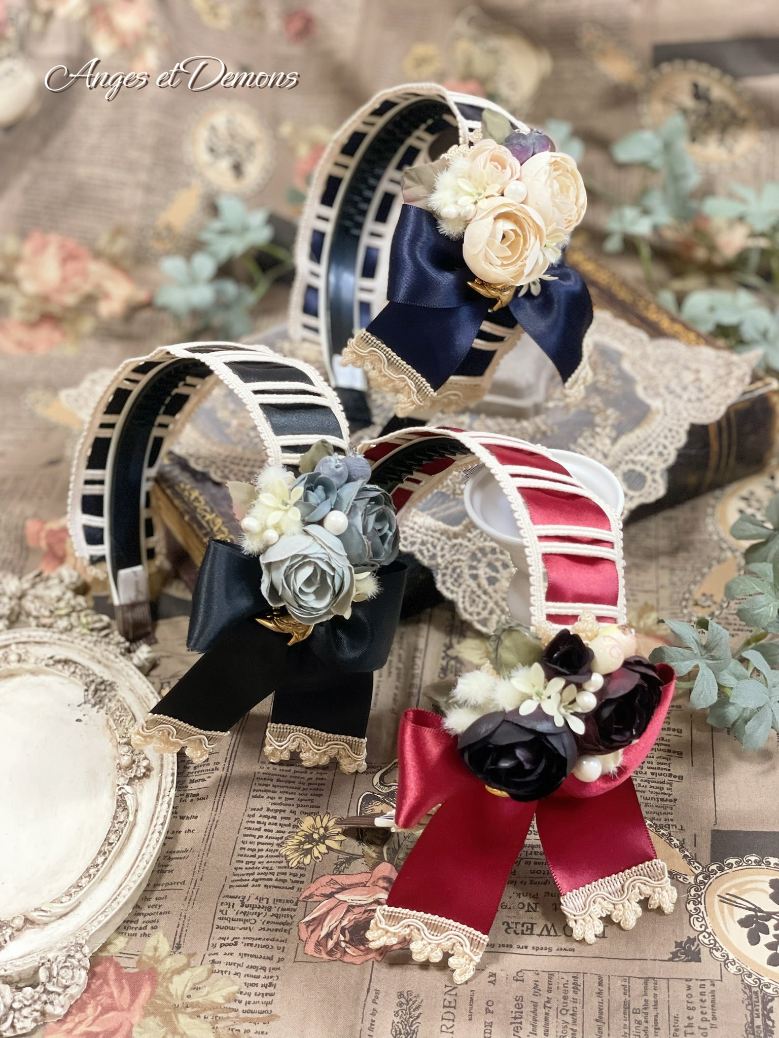 Anges et Demons　エレガンスローズカチューシャ　2色セット　新品 Anges et Demons エレガンスローズカチューシャ 2色セット 新品