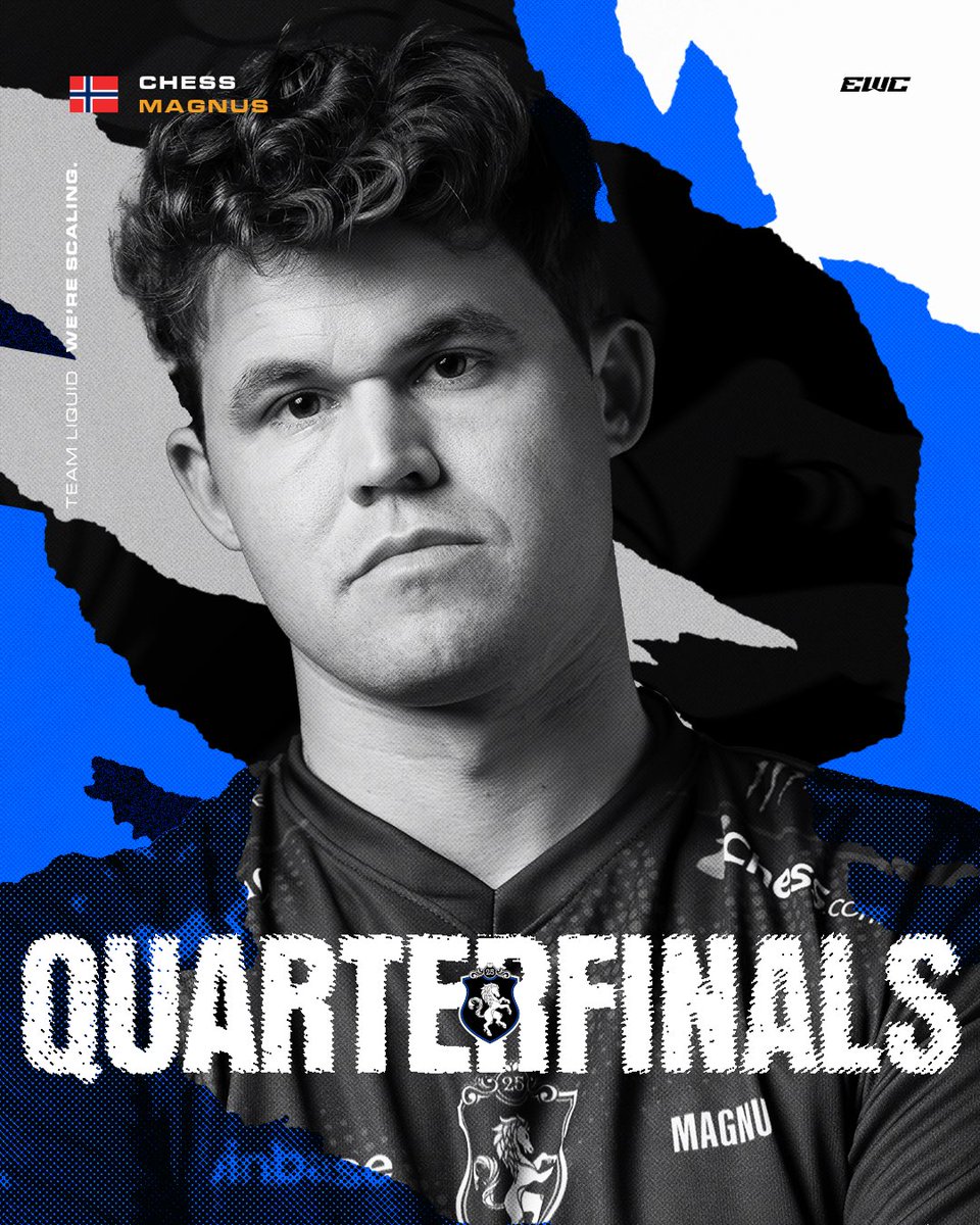 The #esportsworldcup Chess Quarterfinal with Magnus v Nihal is starting soon. 

Winner of this game goes on to play the Winner of Levon v Hikaru in the Semifinals. 
Let’s Get it. #LETSGOLIQUID 

Check out this thread for Chess Quarterfinals🧵