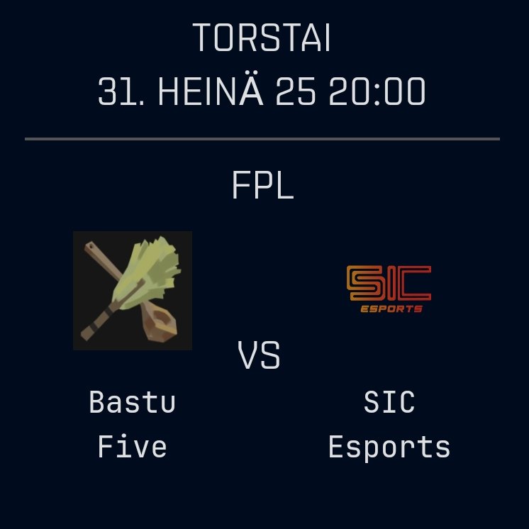 Bastu Five (@bastufive) on Twitter photo Vanha kunnon <a href="/SICesportsFI/">SIC esports</a> vastassa, täl laudel ei niin hyvä niin ei viitti kiusata!! Tiukka series tulossa varmaan!!
⏰️ 20:00
🖥 Twitch.tv/finnhouse Vanha kunnon <a href="/SICesportsFI/">SIC esports</a> vastassa, täl laudel ei niin hyvä niin ei viitti kiusata!! Tiukka series tulossa varmaan!!
⏰️ 20:00
🖥 Twitch.tv/finnhouse