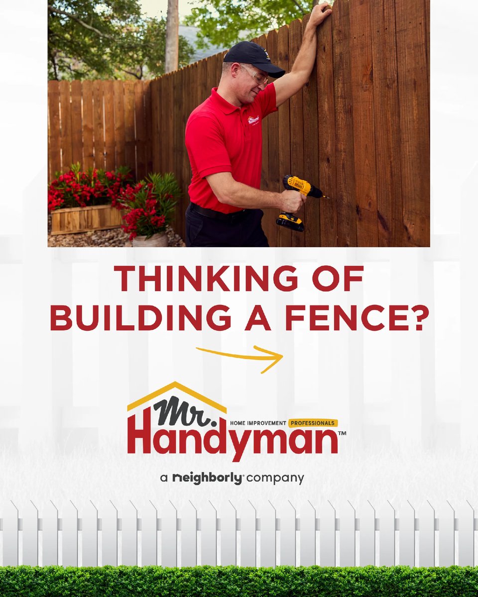 MrHandyman07869's tweet image. Thinking about a new fence? We’ve broken down the process into simple steps.

Perfect timing for summer and fall upgrades!

#MrHandyman #Neighborly #FenceProject #SummerPrep #HomeUpgrade