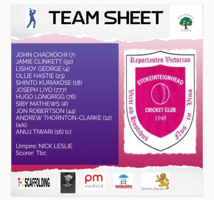 StokeCC's tweet photo. Upcoming Fixture(s)

@StokeCC 1XI

🆚️ @WhitchurchWayf
🏟 Netherton Park
🏏 @DevonCricketLge E Div West
🗓️ Saturday 2nd August
⏰ 13:00 https://t.co/H5oAENMZJc