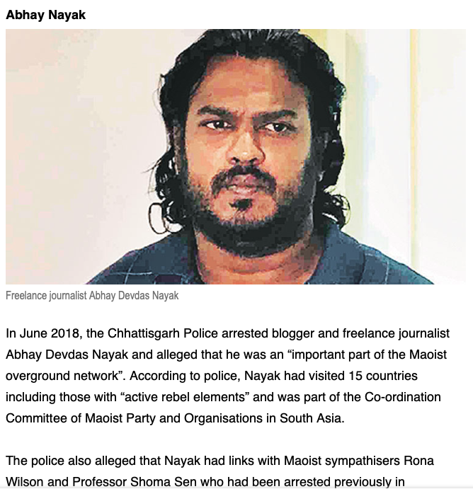 Who is Abhay Devdas Nayak?

He is not a Hindu. He is a Naxal and a hardcore communist who was arrested in 2018 by Bastar Police when he landed from London at Delhi airport.

He is from Bangalore and was in jail under UAPA. 

It's a matter of concern how he got released from jail