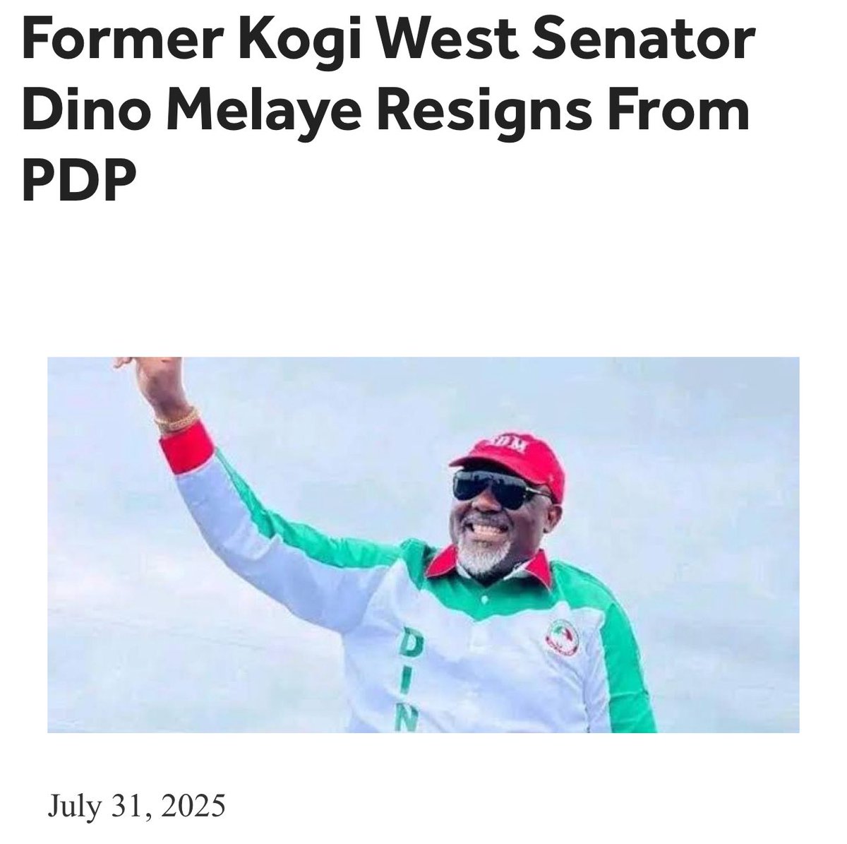 insideekiti's tweet photo. Former Kogi West Senator, Dino Melaye, has announced his resignation from the Peoples Democratic Party (PDP), citing what he described as the party's failure to offer credible political leadership in Nigeria.

Read full article below ⬇️ 

https://t.co/a34ZRpCq6J https://t.co/d13WI2DsUz