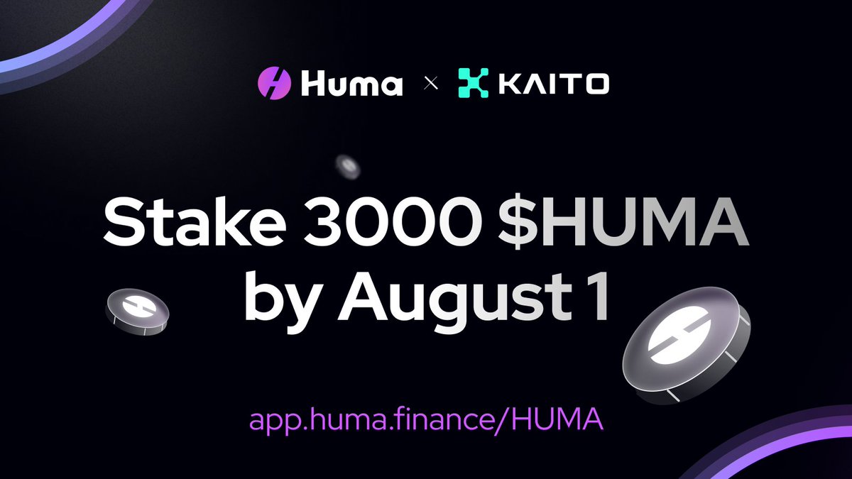 Huma Finance 🟣 (@humafinance) on Twitter photo 🚨 Reminder to all <a href="/KaitoAI/">Kaito AI 🌊</a>'s Huma top yappers:
You need at least have 3,000 $HUMA staked by August 1, 2025 to qualify for Season 1 rewards!
Stake $HUMA, Yap HUMA.
👉Staking site: app.huma.finance/HUMA 🚨 Reminder to all <a href="/KaitoAI/">Kaito AI 🌊</a>'s Huma top yappers:
You need at least have 3,000 $HUMA staked by August 1, 2025 to qualify for Season 1 rewards!
Stake $HUMA, Yap HUMA.
👉Staking site: app.huma.finance/HUMA