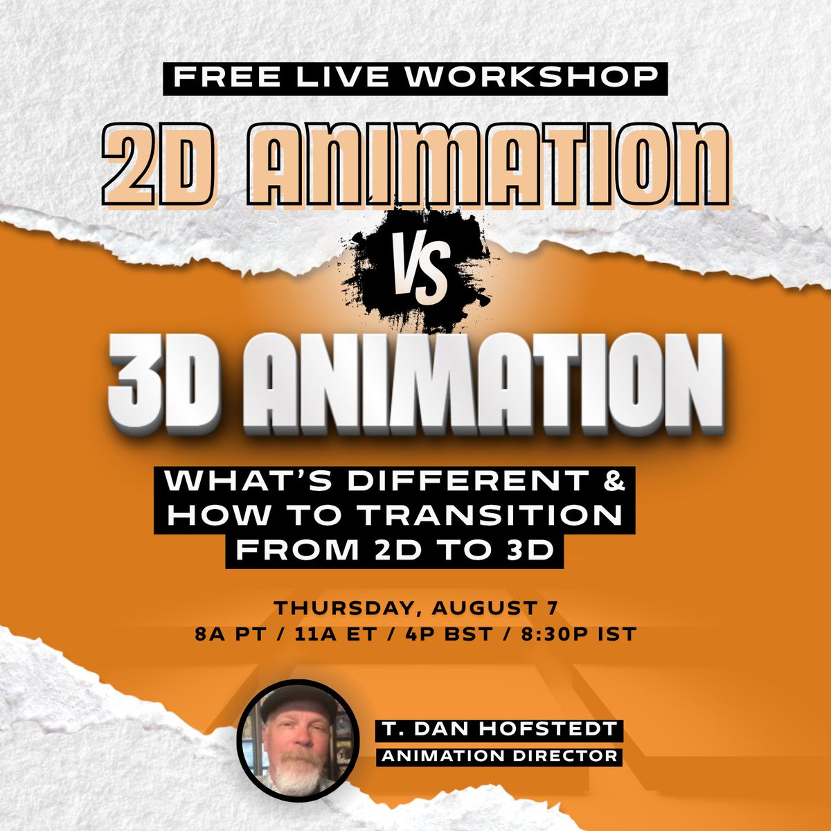 AnimationMentor's tweet photo. Animation is animation—but the tools are different! Learn how to adapt your 2D skills for 3D with former Disney, Warner Bros & Sony animator T. Dan Hofstedt.
Register for this free workshop: https://t.co/549KfTrk9Z
#animationworkshop #animationcareers #3danimator https://t.co/Z6ijFTbwHk