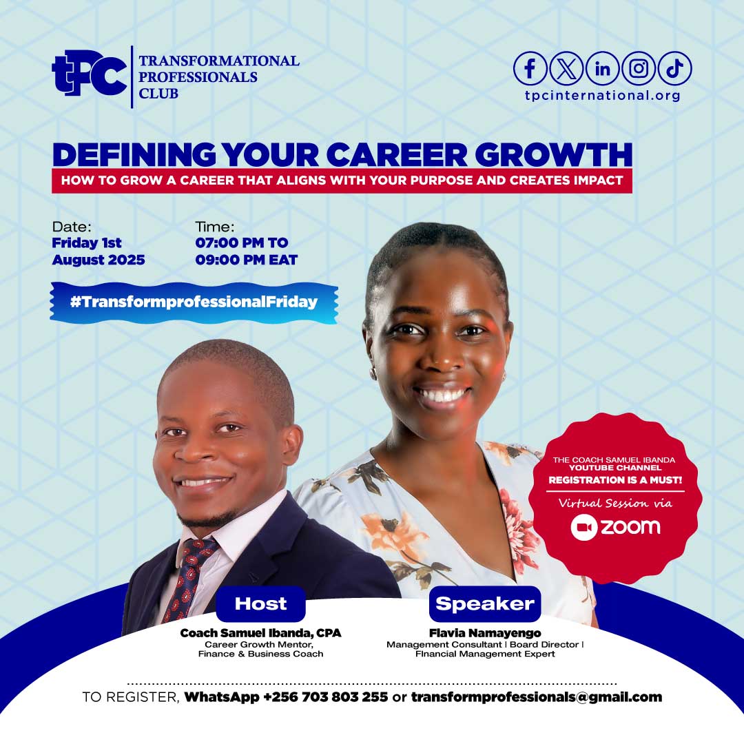 Defining Your Career Growth: How to Grow a Career that Aligns with Your Purpose and Creates Impact.

Join us this Friday for the TPC session featuring <a href="/neolans/">Flavia Namayengo</a> 

us06web.zoom.us/meeting/regist… 

#Career #CareerGrowth #TransformationalProfessionalsClub #Purpose #CareerDevelopment