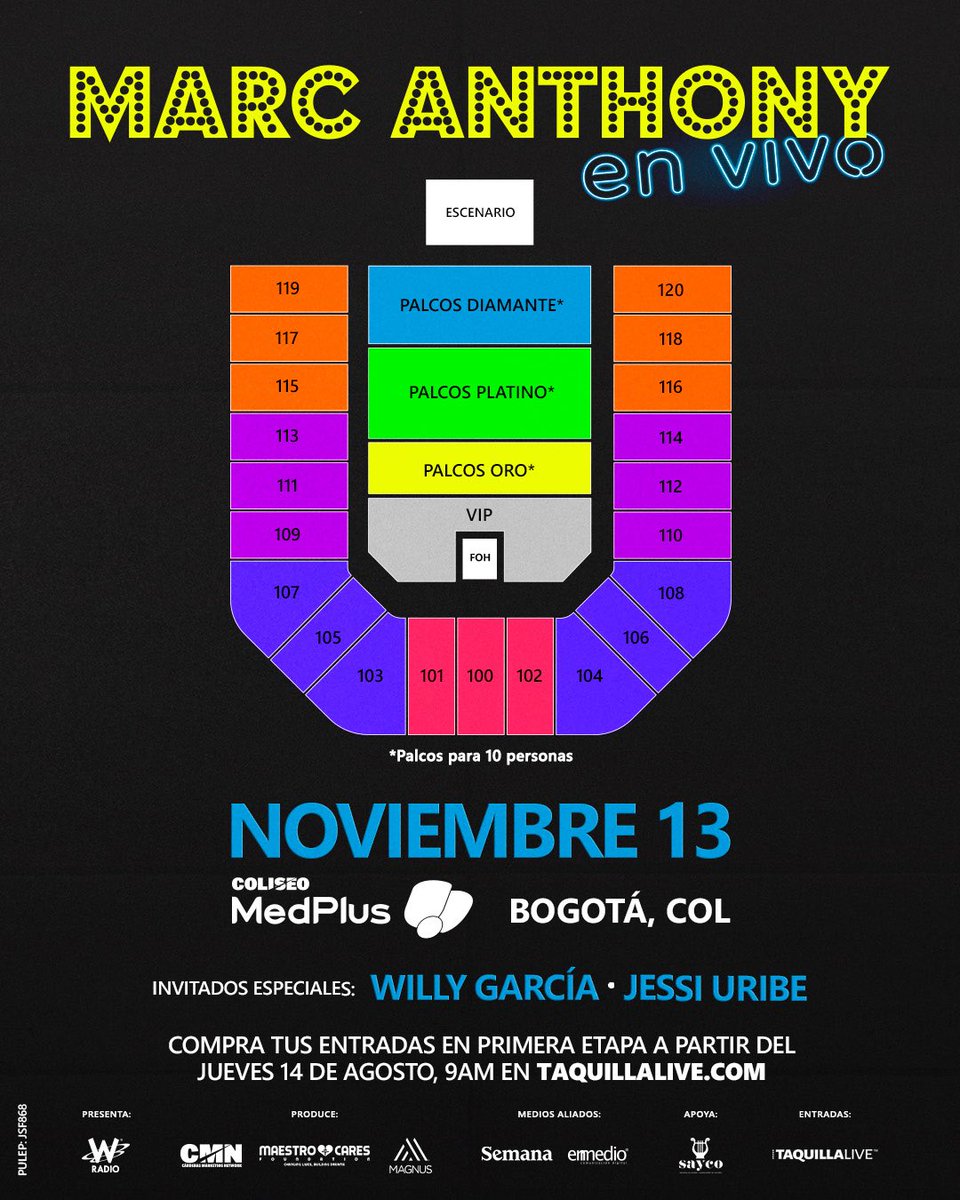 musictrendscol's tweet photo. NUEVO ANUNCIO 📣

¡MARC ANTHONY regresa a Bogotá! ❤️‍🔥

La cita es este próximo 13 de noviembre en @coliseomedplus 📍

Aseguren sus entradas en Etapa 1 a partir del próximo 14 de agosto a las 9am en @taquillalive 🎫

Invitados especiales: WILLY GARCÍA y JESSI URIBE 💥

Presenta @CMNEvents