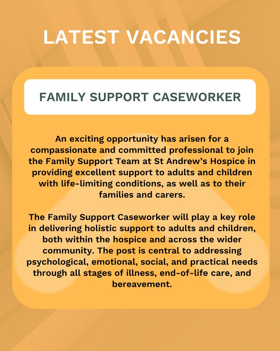 We have an opportunity for a Family Support Caseworker to join our team.

Apply now ➡ standrewshospice.com/Join-Us/Vacanc…