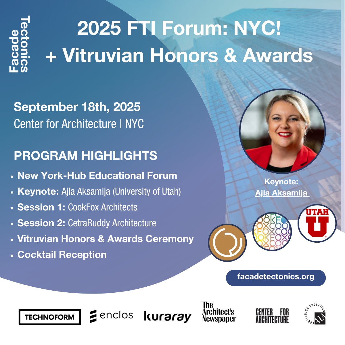FacadeTectonics's tweet image. 🚨 Join us in NYC on Sept 18 at @CenterforArch for a full day of inspiration:
🎓 Educational Forum
🏆 Vitruvian Honors &amp;amp; Awards
🍸 Cocktail Reception
Space is limited: register now! ow.ly/aHqA50Wxw1n

#FacadeTectonics #VitruvianAwards #Architecture #SustainableArchitecture