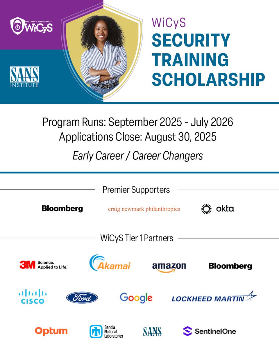 🚨 WiCyS members: This is your moment!
The Security Training Scholarship is a powerful, multi-stage journey into cybersecurity—with mentorship, skills training &amp; job support. Students + career changers welcome!

🔗 Learn more: wicys.org/benefits/secur…

#WiCyS #womenincybersecurity