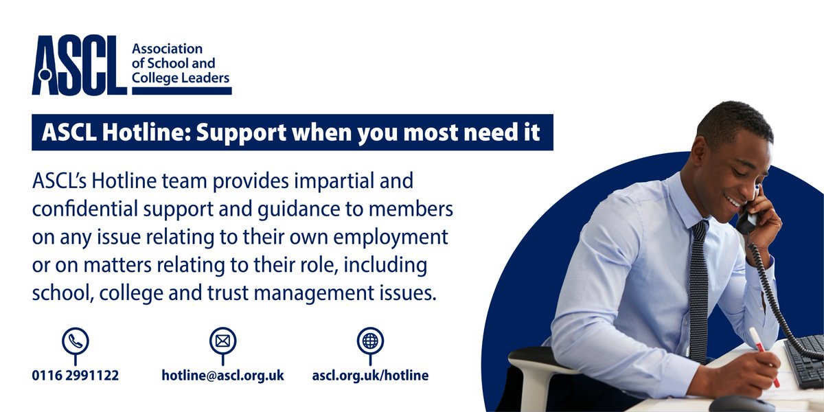 "From that very first call I knew I'd be OK. As soon as I spoke to the Hotline they reassured me and provided practical steps on what to do next."  
We hope you're enjoying your #summerbreak but if you do need to get in touch, we're here to help
ascl.org.uk/hotline #education