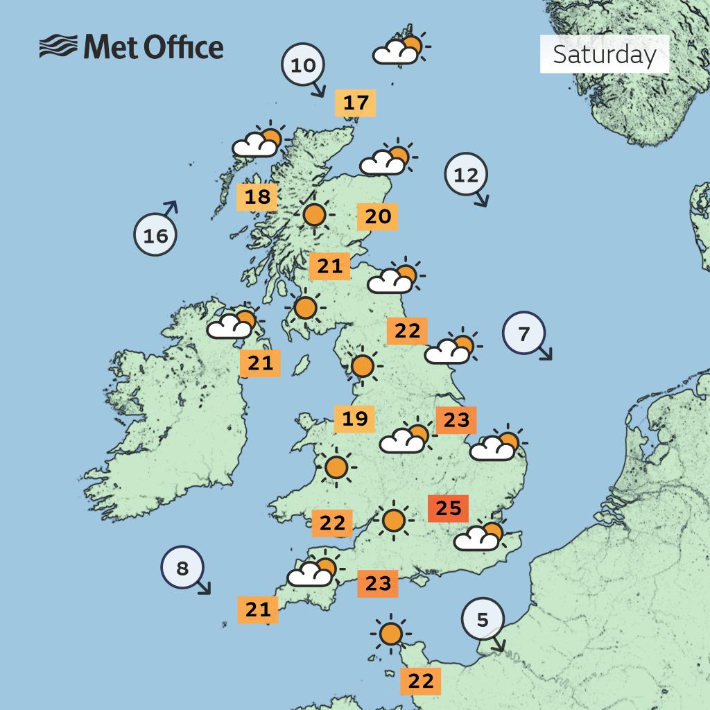 If you're looking for a nice day for outdoor activities, then Saturday will be a good one to choose

It should be fine and dry with sunny spells for many areas of the UK 🌤️