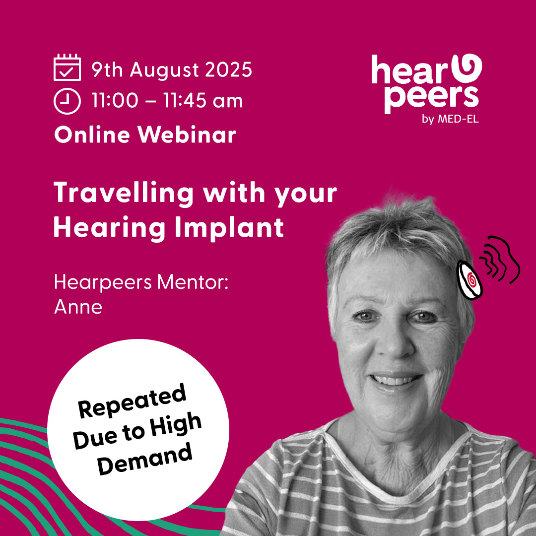 Holiday Travel Tips for Hearing Implant Users! ✈️

Hearpeers Mentor, Anne, is back with her expert travel advice on navigating airports, staying prepared, and making the most of your holiday with a hearing implant.

📅 Sat 9 Aug | 🕚 11am (UK)
🔗 Register: surveymonkey.com/r/Aug_Travelli…