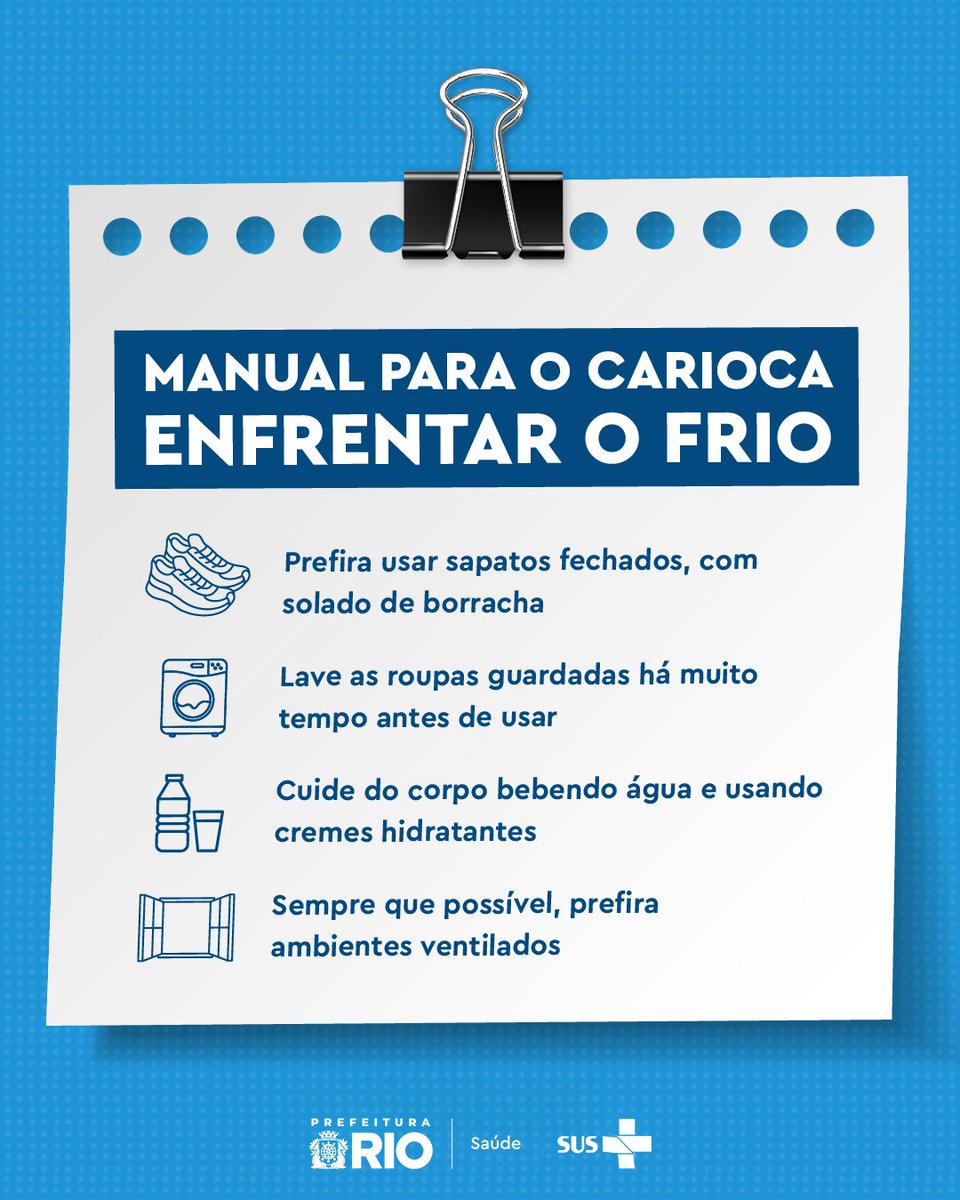 Se cariocas já não gostam de dias nublados, imagina que também são frios!? 🥶❄️

Confira as orientações sobre como enfrentar a friaca com saúde e compartilhe com sua rede! Caso esteja com sintomas de resfriado ou gripe, procure sua clínica da família: prefeitura.rio/ondeseratendido