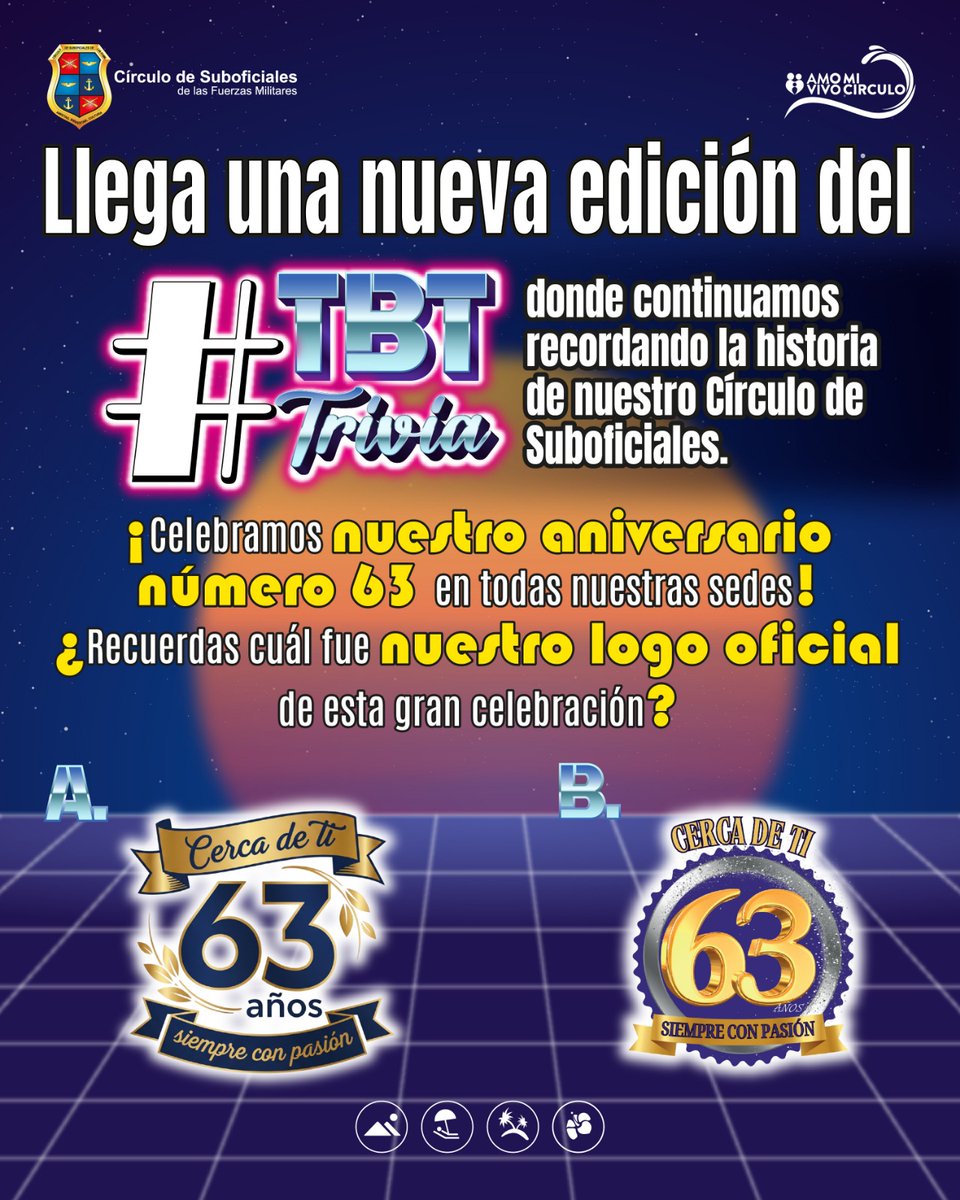 🔙Llega una nueva edición del #TBT Trivia 💡y continuamos recordando la historia de nuestro Círculo de Suboficiales

¿Recuerdas muy bien nuestro logo de aniversario?😉
Sé el primero en responder aquí en los comentarios😃🙋🏻‍♂️
#circulodesuboficiales #amomicirculovivomicirculo #tbt❤️