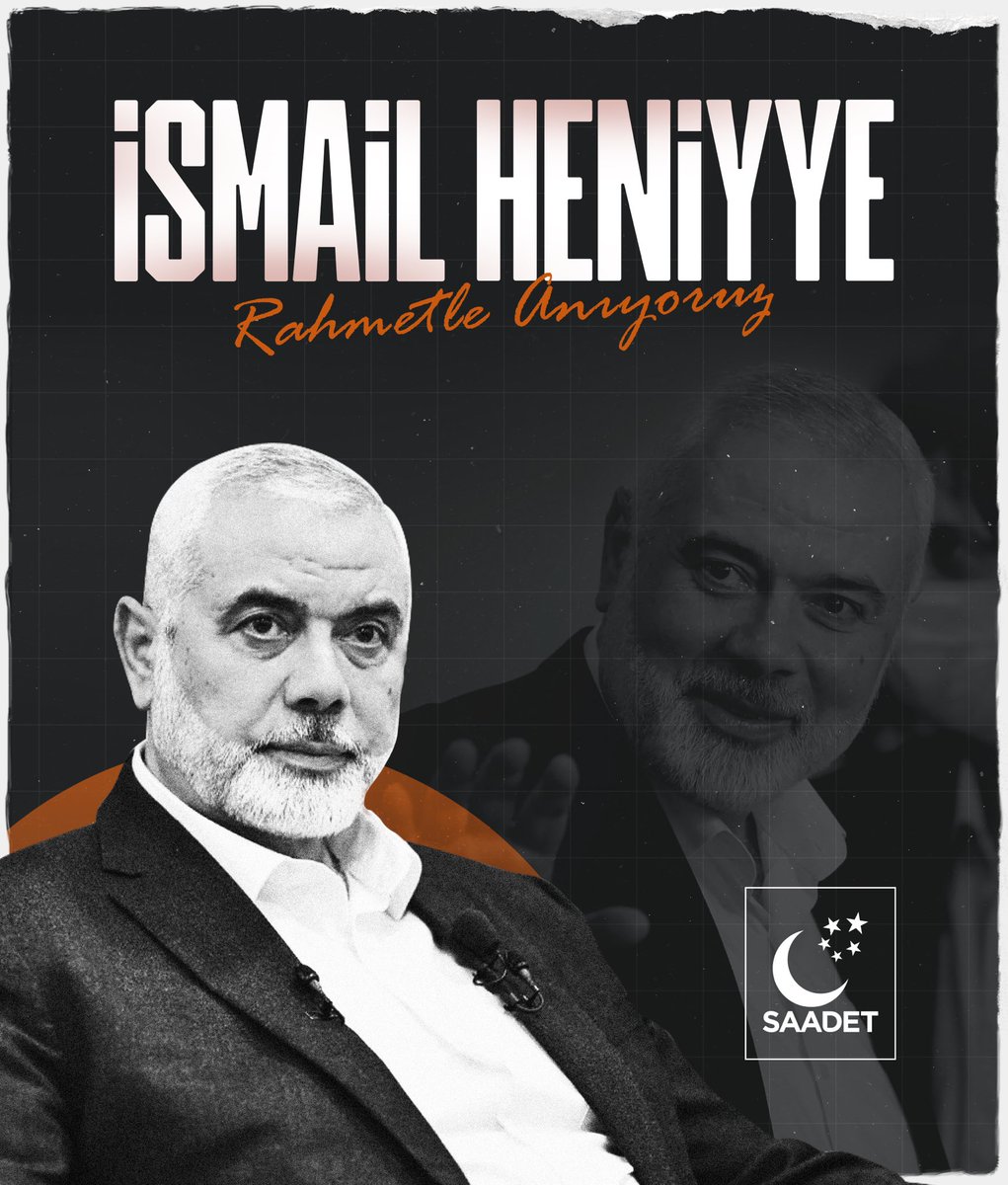 Zulme karşı duruşu, kararlılığı ve inancıyla Filistin davasının sembol isimlerinden biri olan Hamas Direnişinin siyasi lideri şehit İsmail Heniyye'yi şehadetinin yıl dönümünde rahmetle anıyoruz.