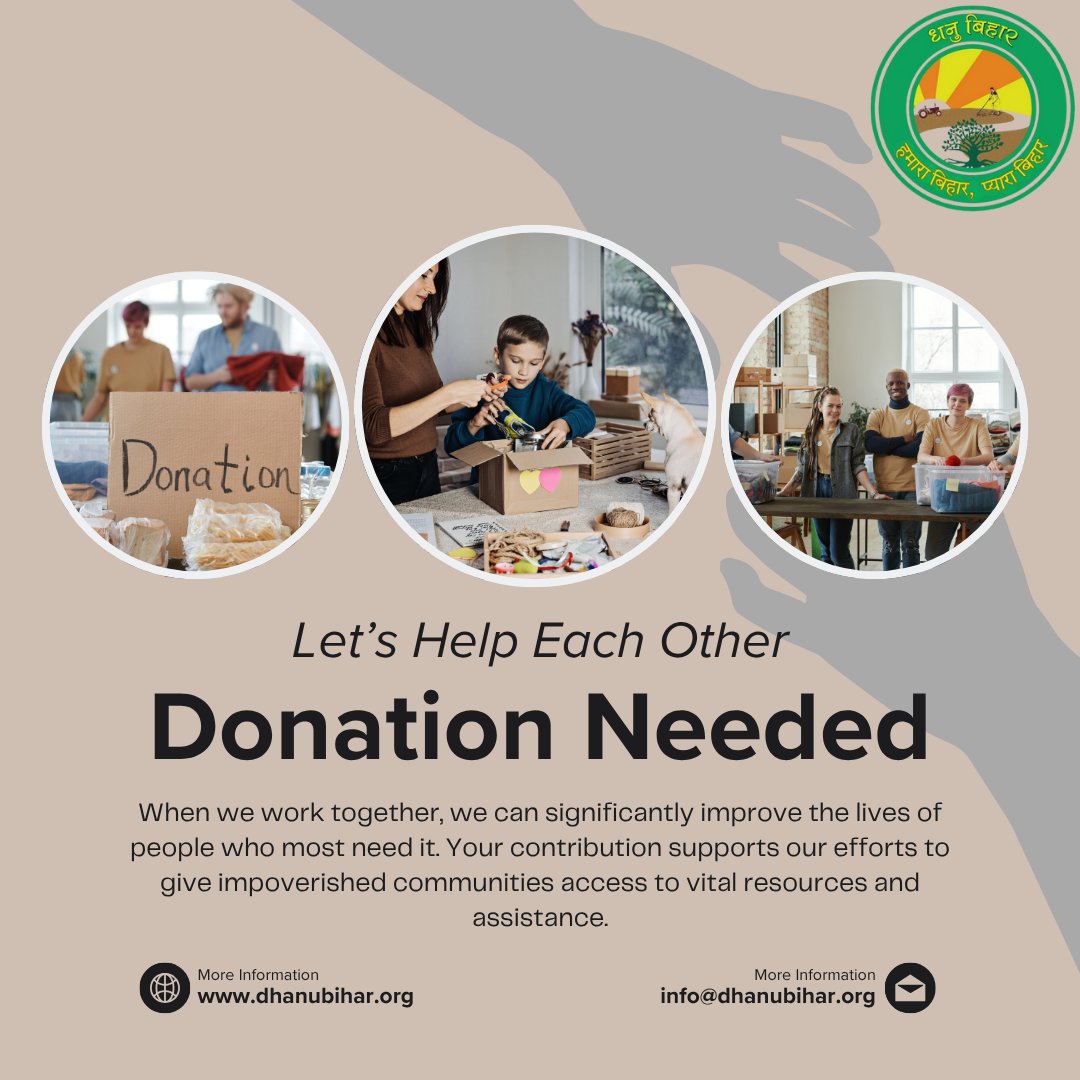 🤝 Let’s Help Each Other

When we unite, we change lives.

Your donation supports food, shelter, education &amp; healthcare for those in need.

✅ Donate Now
🌐 dhanubihar.org

#DonateNow #SupportCommunities #BeTheChange #DhanuBiharTrust