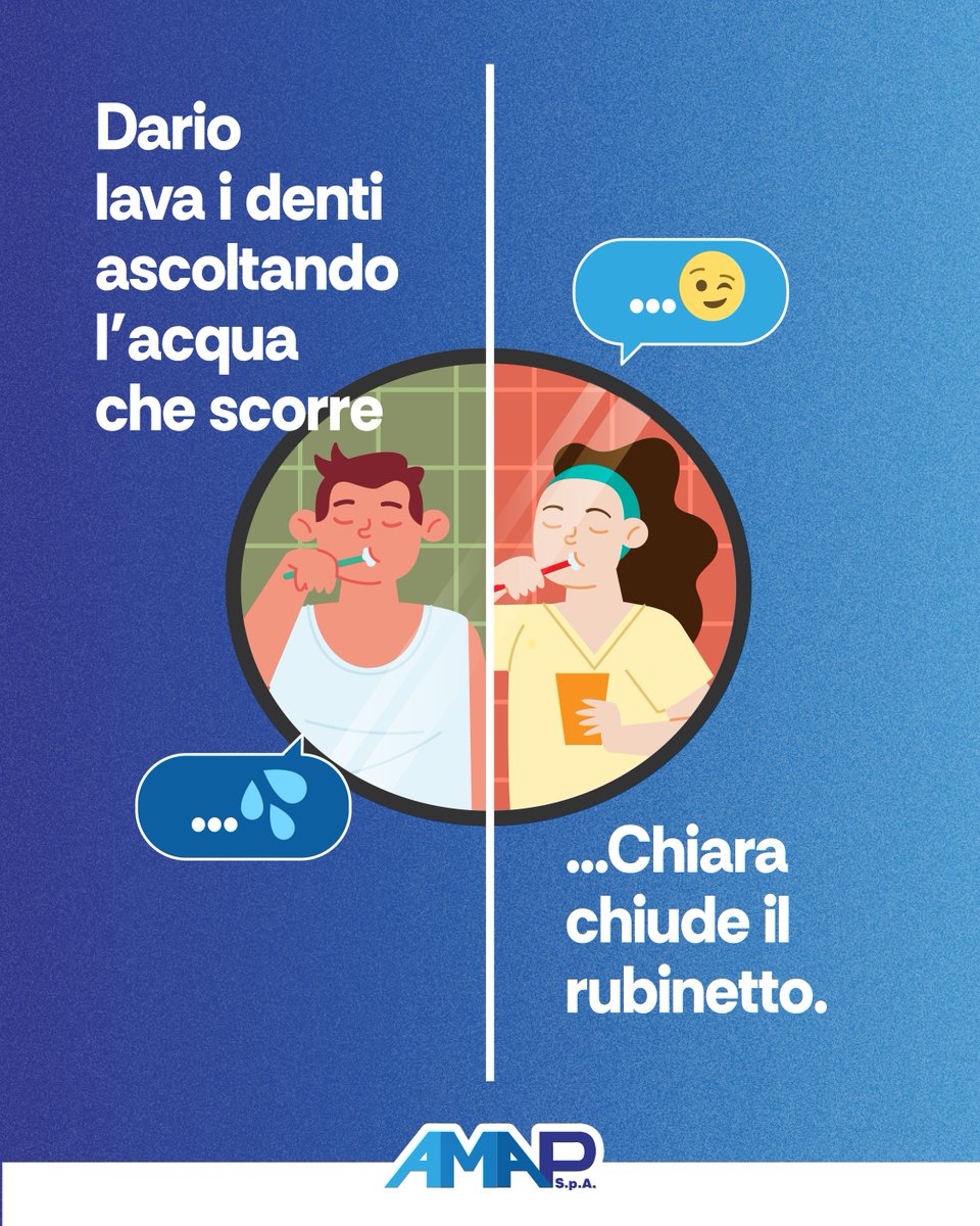 Lasciare l’acqua aperta mentre ti lavi i denti?È come buttare via una bottiglietta d’acqua ogni 5 secondi! Chiara lo sa, Dario lo scoprirà guardando la sua bolletta. 😉. Seguici per altri consigli.
#AMAPSPA #cittàmetropolitanadipalermo #servizioidricopalermo