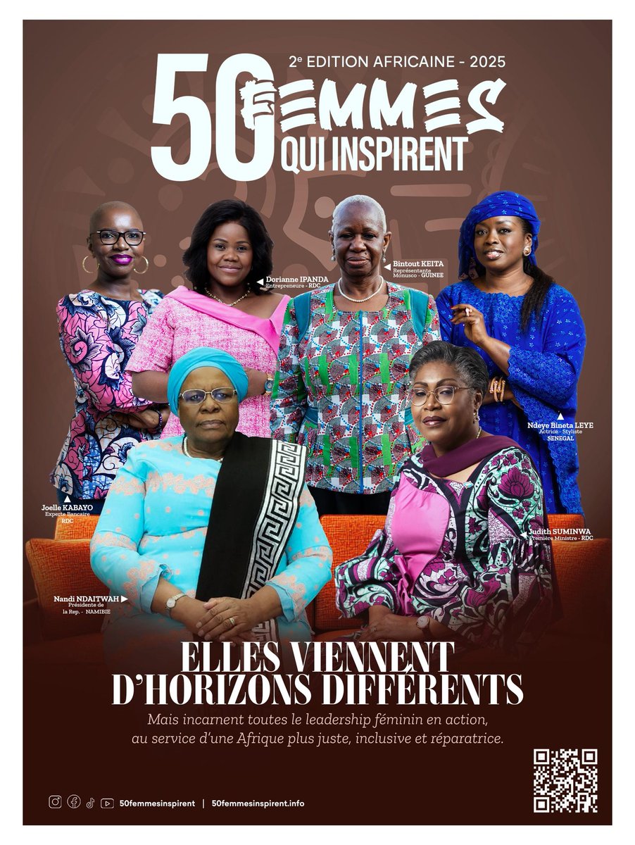 50 FEMMES QUI INSPIRENT (@50femmes) on Twitter photo Découvrez la couverture officielle de la 2ème édition africaine
6 femmes puissantes. 6 trajectoires africaines.
👉 pourelle.info
#JIFA2025 #LeadershipAfricain <a href="/SWAPOPRESIDENT/">President Netumbo Ndemupelila Nandi-Ndaitwah</a>
<a href="/SuminwaJudith/">Judith SUMINWA TULUKA</a> <a href="/UN_BintouKeita/">Bintou Keita</a>
<a href="/FirstBankDRC/">FirstBank DRC</a> <a href="/molobeli_yabasi/">Maguy MBUKU Molobeli ya BASI</a> <a href="/EstherMpezoOmba/">Esther MPEZO</a> Découvrez la couverture officielle de la 2ème édition africaine
6 femmes puissantes. 6 trajectoires africaines.
👉 pourelle.info
#JIFA2025 #LeadershipAfricain <a href="/SWAPOPRESIDENT/">President Netumbo Ndemupelila Nandi-Ndaitwah</a>
<a href="/SuminwaJudith/">Judith SUMINWA TULUKA</a> <a href="/UN_BintouKeita/">Bintou Keita</a>
<a href="/FirstBankDRC/">FirstBank DRC</a> <a href="/molobeli_yabasi/">Maguy MBUKU Molobeli ya BASI</a> <a href="/EstherMpezoOmba/">Esther MPEZO</a>