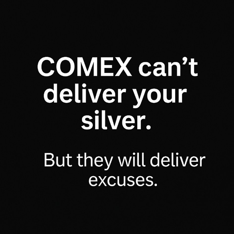 honzacern1's tweet image. 🕡 Today approx. at 12:30 PM EDT / 18:30 CEST

What happens when COMEX runs out of silver?

Not theory.
Not fantasy.
Just numbers no one talks about.
COMEX can’t deliver your silver.
But they will deliver excuses.
📌 Stay tuned.
#Silver #COMEX #Stacker