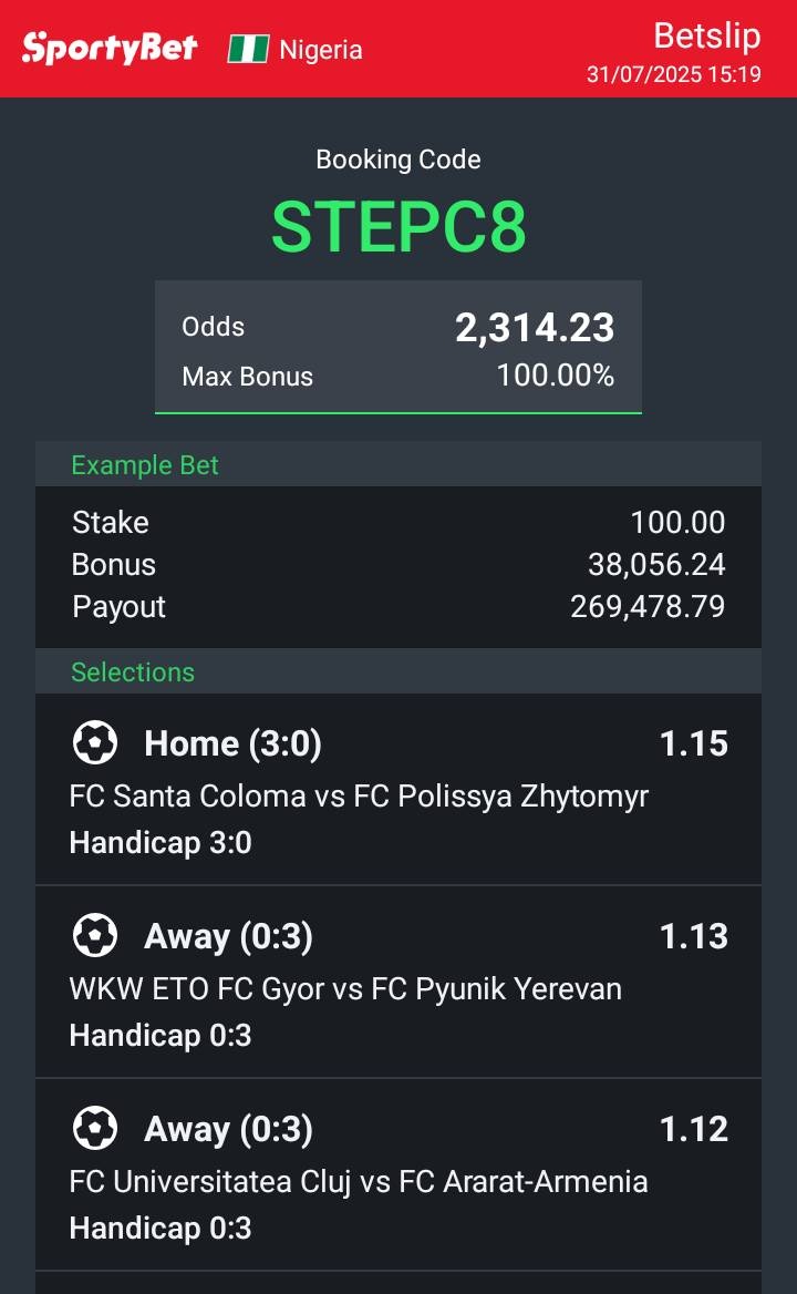 Handicap.⚽
👉 STEPC8

Edit-Flexibet.🙏