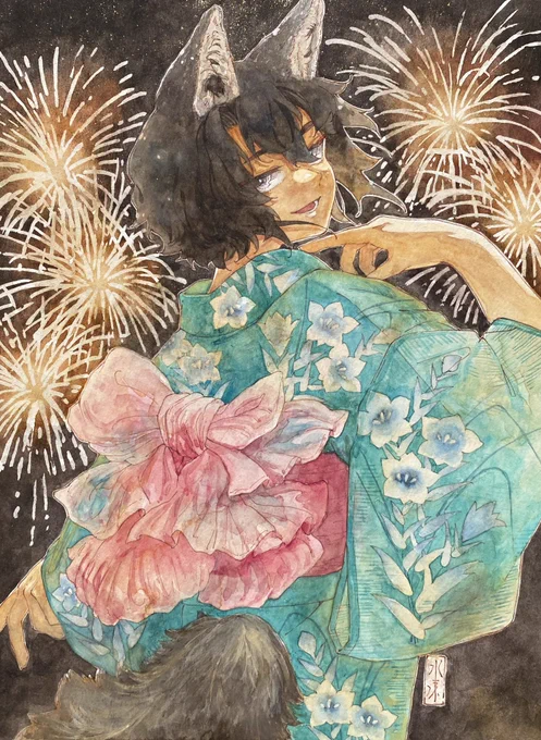 #今月描いた絵を晒そう
7月!!!
7/7にスウリくん描きました🎋
やっぱり7月といえば花火が描きたくなりますね🎆 新キャラが続々増えた一ヶ月でした 