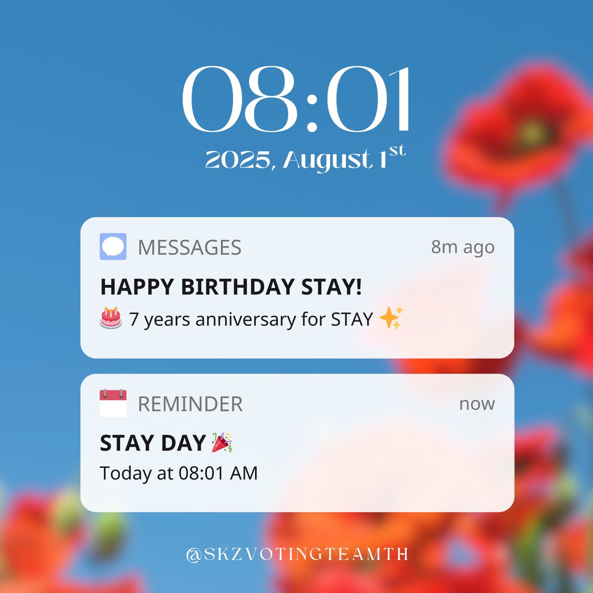 [🧭special]

🎂Happy 7th Birthday to STAYs🤍
สุขสันต์วันเกิดสเตย์ครบรอบ 7 ขวบ🥳

ขอให้สเตย์มีแต่ความสุขคิดสิ่งใดขอให้สมปรารถนา💕✨
มาเติบโตเคียงข้าง <a href="/Stray_Kids/">Stray Kids</a> ไปอีกนานๆ เลยนะ 🫶

#오래오래_스테이_7ㅏ보자고
#S7AYINGForeverWithSKZ