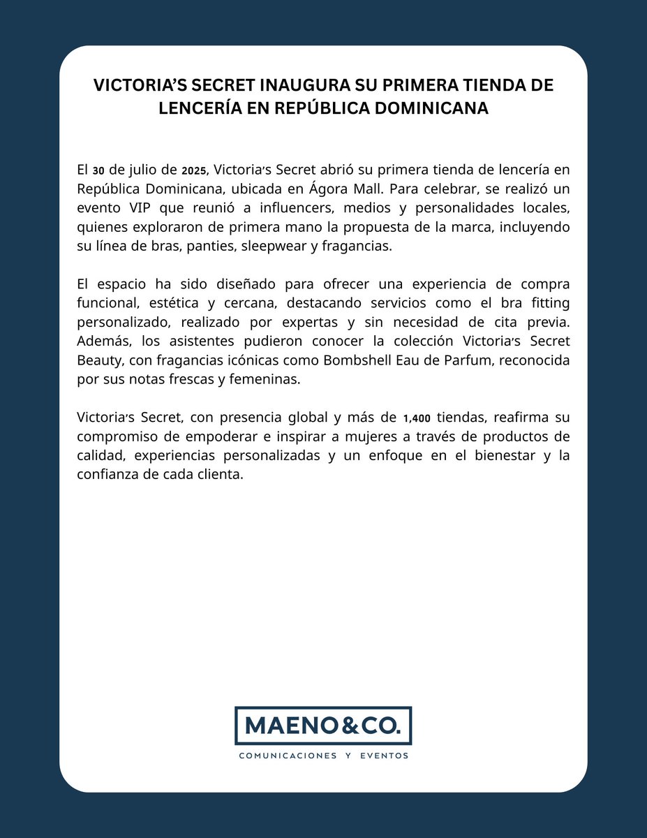 maenoco's tweet photo. VICTORIA’S SECRET INAUGURA SU PRIMERA TIENDA DE LENCERÍA EN REPÚBLICA DOMINICANA

#Victoriassecret #lencería #inauguración https://t.co/M5xwhinaM4