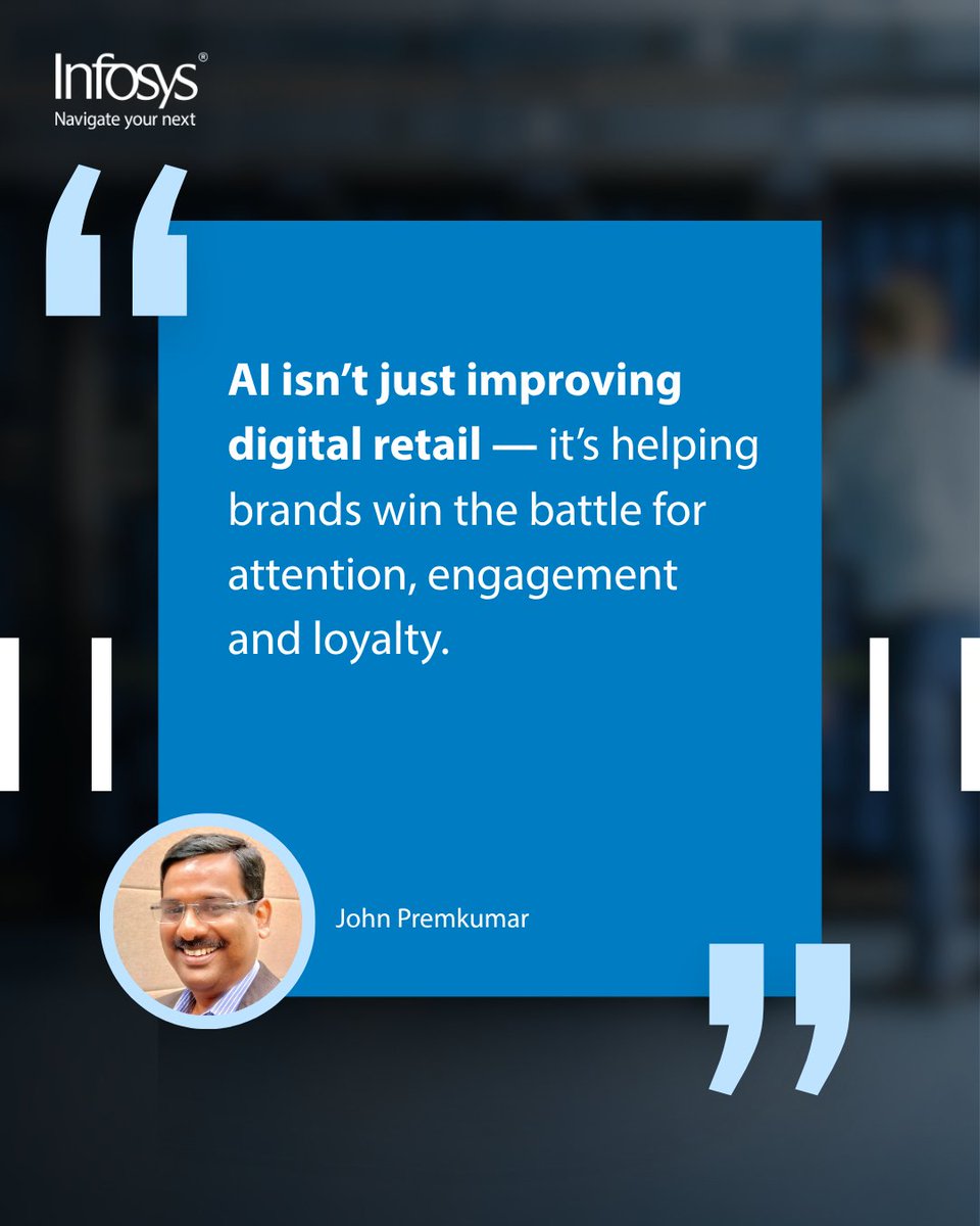 Winning in digital retail means meeting shoppers where they are (and predicting where they'll go!) 🛍️🔮

AI is the secret sauce for hyper-personalization &amp; real-time relevance. Infosys's <a href="/john_premkumar/">John Premkumar</a> wrote about how this works for <a href="/martechismktg/">MarTech</a>.
bit.ly/40FrqR1