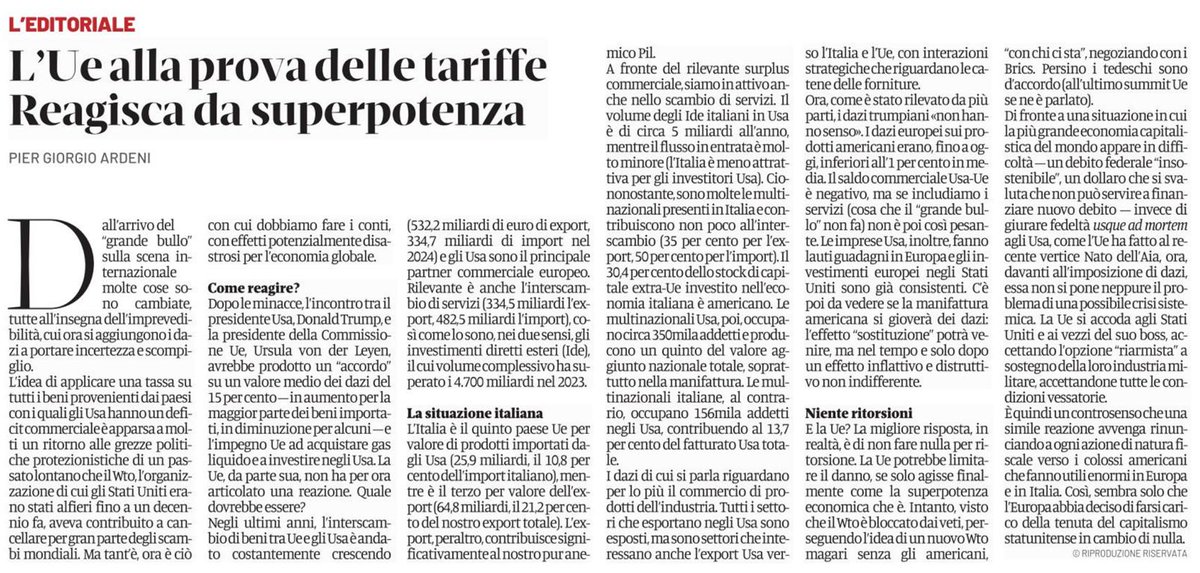 Dazi, Trump abbaia, l'UE si accoda, senza idee, senza leadership. Un mio editoriale per il <a href="/DomaniGiornale/">Domani</a>