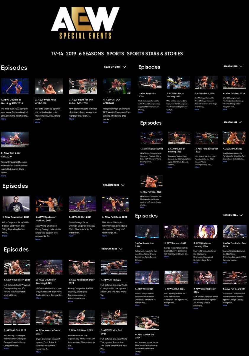 HBO MAX has now added EVERY SINGLE AEW PPV from 2019 through 2024. All 35 full length shows.

Available at no extra cost for all MAX subscribers. 🔥