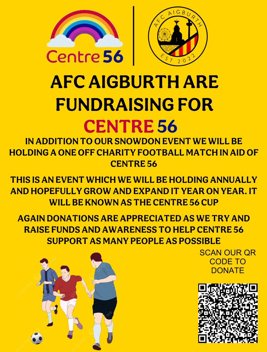 MSB Woolton FC (1st, Ressies, 3rd’s & U23 Teams) (@msbwooltonlcpl) on Twitter photo If your looking for a local footy fix this Saturday, please try and get down to <a href="/TiberFootball/">Tiber Football Centre</a> for their u23 charity match against <a href="/AFCAigburth/">AFC Aigburth</a>
Fantastic cause in support of <a href="/centre_56/">Centre 56</a> Donations greatly appreciated
centre56.enthuse.com/pf/afcaigburth If your looking for a local footy fix this Saturday, please try and get down to <a href="/TiberFootball/">Tiber Football Centre</a> for their u23 charity match against <a href="/AFCAigburth/">AFC Aigburth</a>
Fantastic cause in support of <a href="/centre_56/">Centre 56</a> Donations greatly appreciated
centre56.enthuse.com/pf/afcaigburth