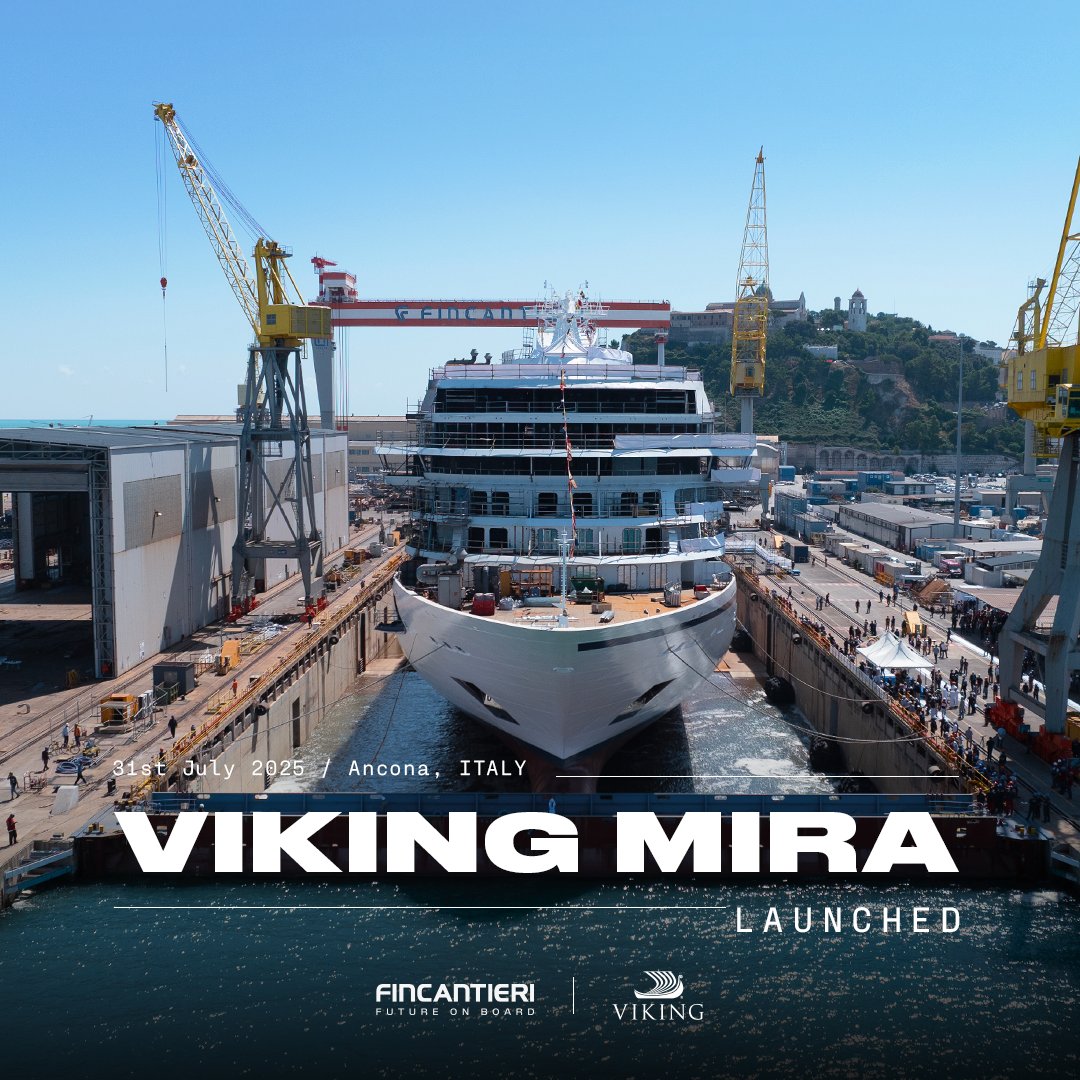 Today, at our Ancona shipyard, we launched “Viking Mira”, scheduled to debut in spring 2026, offering itineraries in the Mediterranean and Northern Europe. The ceremony, which marks the ship’s transition to the final outfitting phase, was attended by the Director of the shipyard,