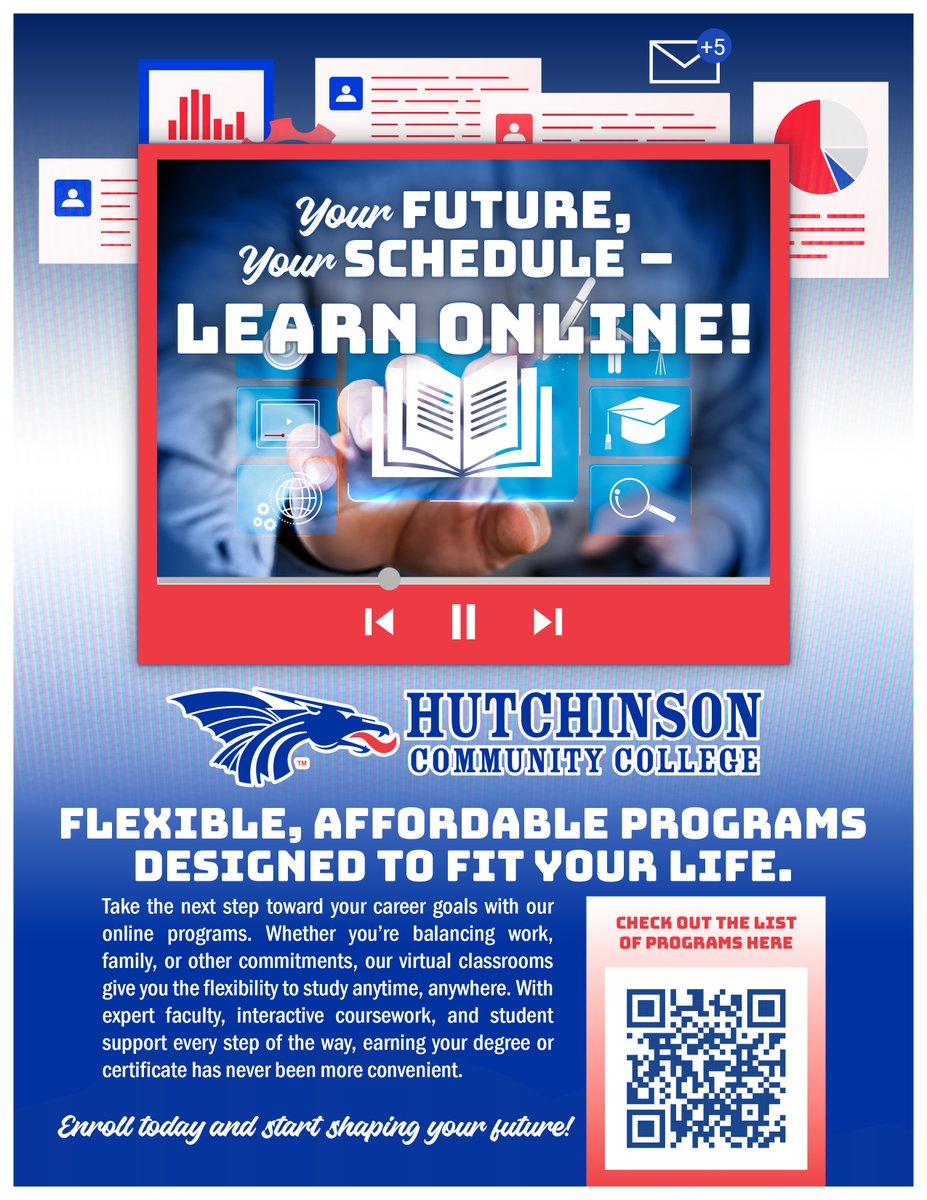 Earn your degree 100% online with HutchCC! Flexible. Affordable. Convenient. Study from anywhere and on your schedule.
Start or finish your degree today! hutchcc.edu/onlineed
#HutchCCOnline #OnlineCollege #FlexibleLearning #HutchCC