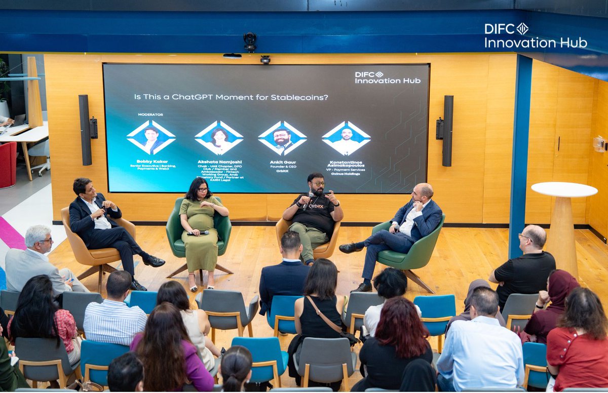 OrbitX (@orbitx_pay) on Twitter photo Proud to have our Founder & CEO <a href="/AnkittGaur/">Ankitt Gaur | OrbitX♦️🎯</a> represent OrbitX at this year’s Blockchain in Banking forum at DIFC Innovation Hub.
In a powerful panel on “Is This a ChatGPT Moment for Stablecoins?”,
we explored how stablecoins are redefining money - powering real-world utility, Proud to have our Founder & CEO <a href="/AnkittGaur/">Ankitt Gaur | OrbitX♦️🎯</a> represent OrbitX at this year’s Blockchain in Banking forum at DIFC Innovation Hub.
In a powerful panel on “Is This a ChatGPT Moment for Stablecoins?”,
we explored how stablecoins are redefining money - powering real-world utility,