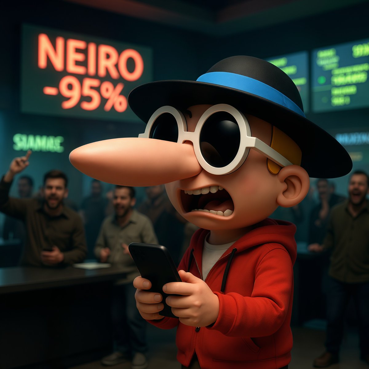 realTipiTip's tweet image. Tipi Tip in panic dumps NEIRO at -95%, while three dudes behind him: &apos;Is this the bottom? Time to buy!&apos; 😜📉 #TipiTip #NEIRO #NEIROETHUSDT #MemeCoin #CryptoDip